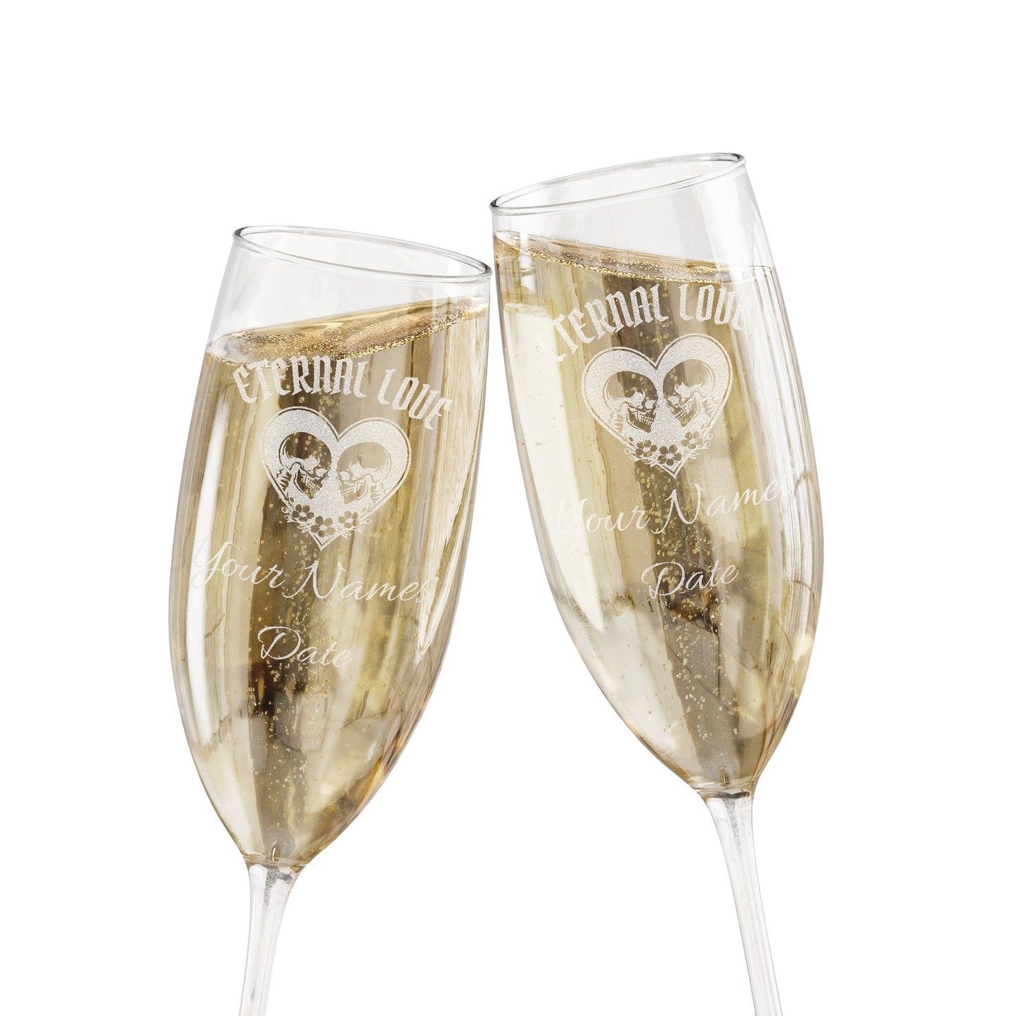 Personalized Gothic Champagne Glass – Eternal Love Engraved Flute with Custom Names & Date