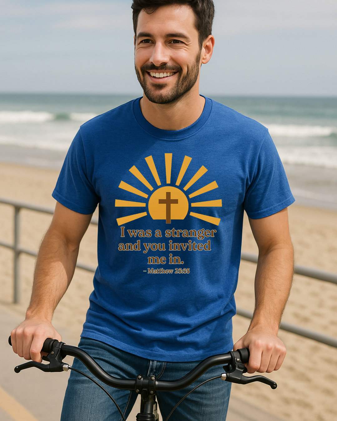 I Was a Stranger and You Invited Me In T-Shirt  Matthew 25:35 | Faith-Based Christian Tee | Fruit of the Loom 3930R | Free Shipping