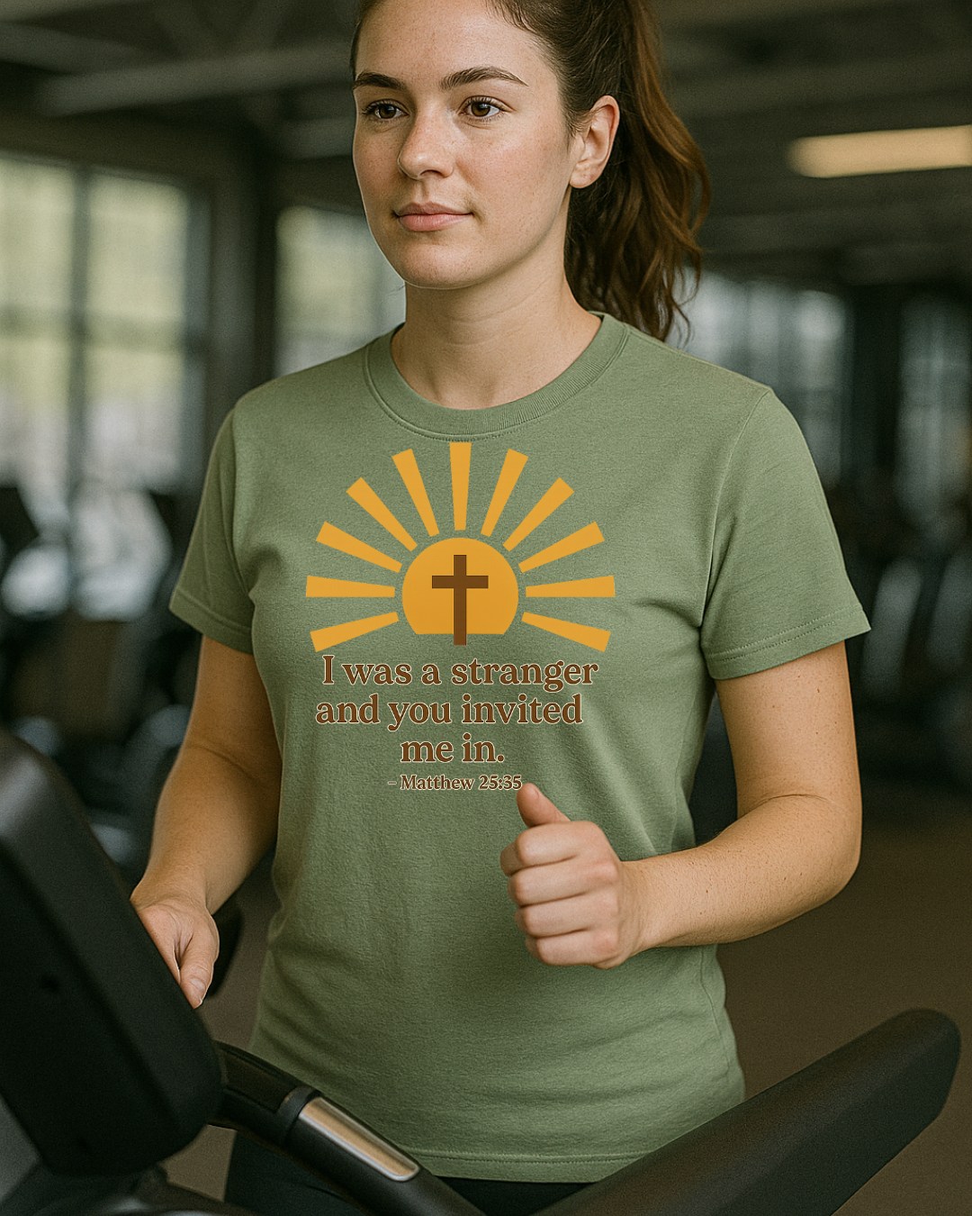 I Was a Stranger and You Invited Me In T-Shirt  Matthew 25:35 | Faith-Based Christian Tee | Fruit of the Loom 3930R | Free Shipping