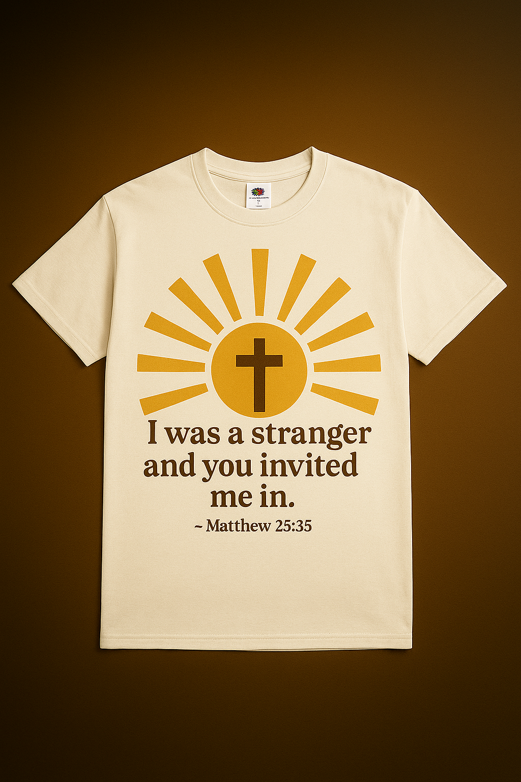 I Was a Stranger and You Invited Me In T-Shirt  Matthew 25:35 | Faith-Based Christian Tee | Fruit of the Loom 3930R | Free Shipping