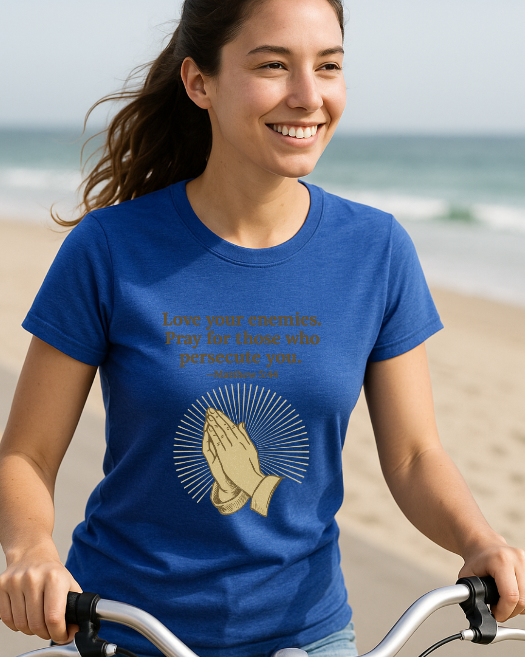 Love Your Enemies Matthew 5:44 Praying Hands Christian T-Shirt | Fruit of the Loom 3930R | 100% Cotton | Free Shipping