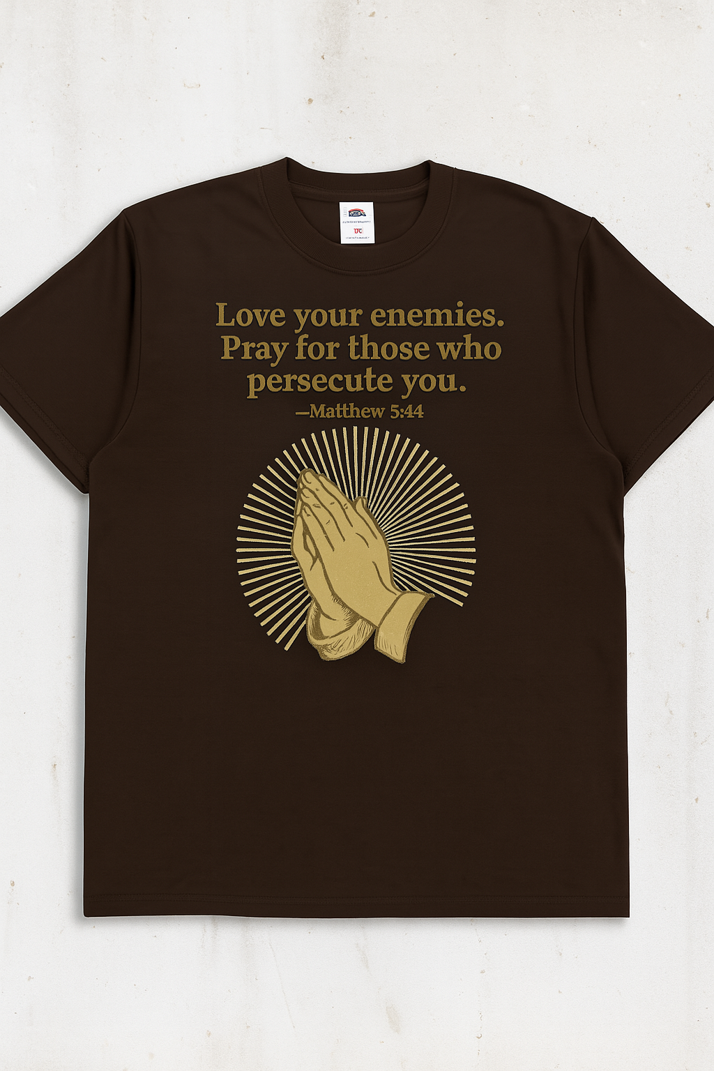 Love Your Enemies Matthew 5:44 Praying Hands Christian T-Shirt | Fruit of the Loom 3930R | 100% Cotton | Free Shipping