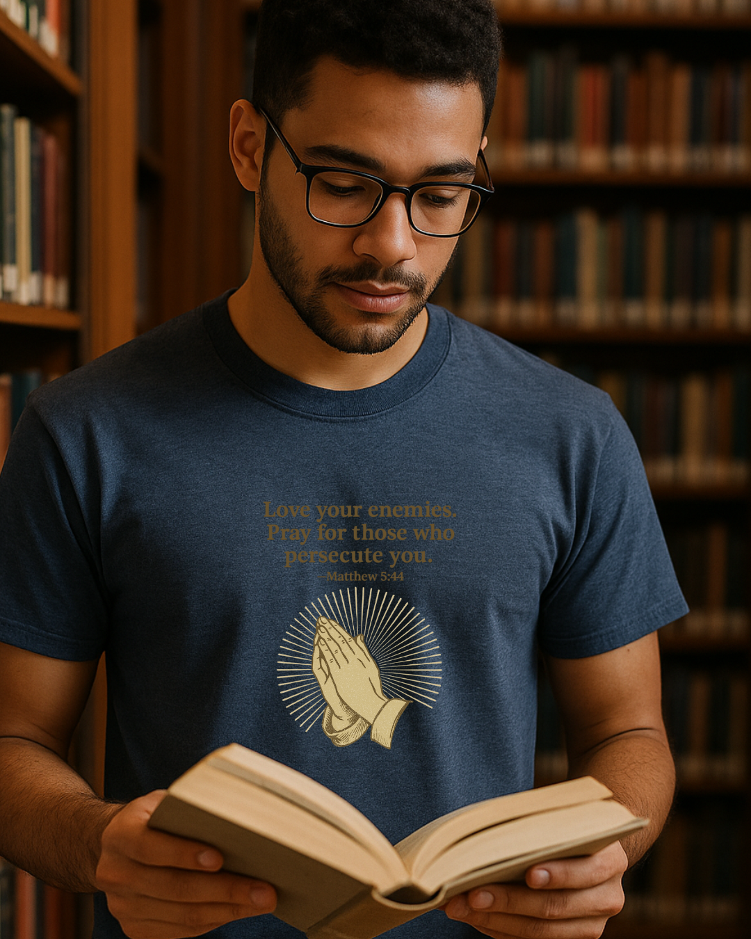 Love Your Enemies Matthew 5:44 Praying Hands Christian T-Shirt | Fruit of the Loom 3930R | 100% Cotton | Free Shipping