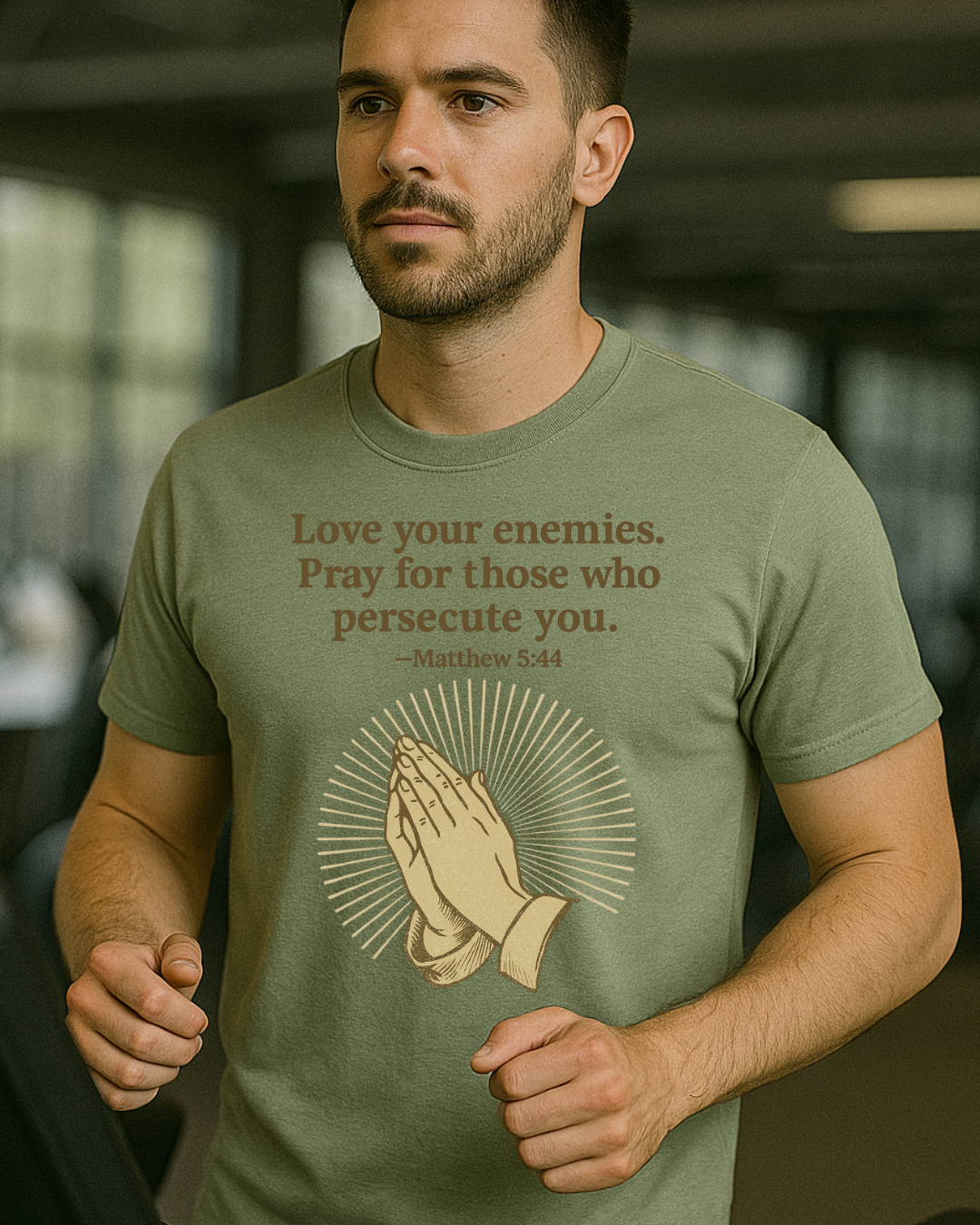Love Your Enemies Matthew 5:44 Praying Hands Christian T-Shirt | Fruit of the Loom 3930R | 100% Cotton | Free Shipping