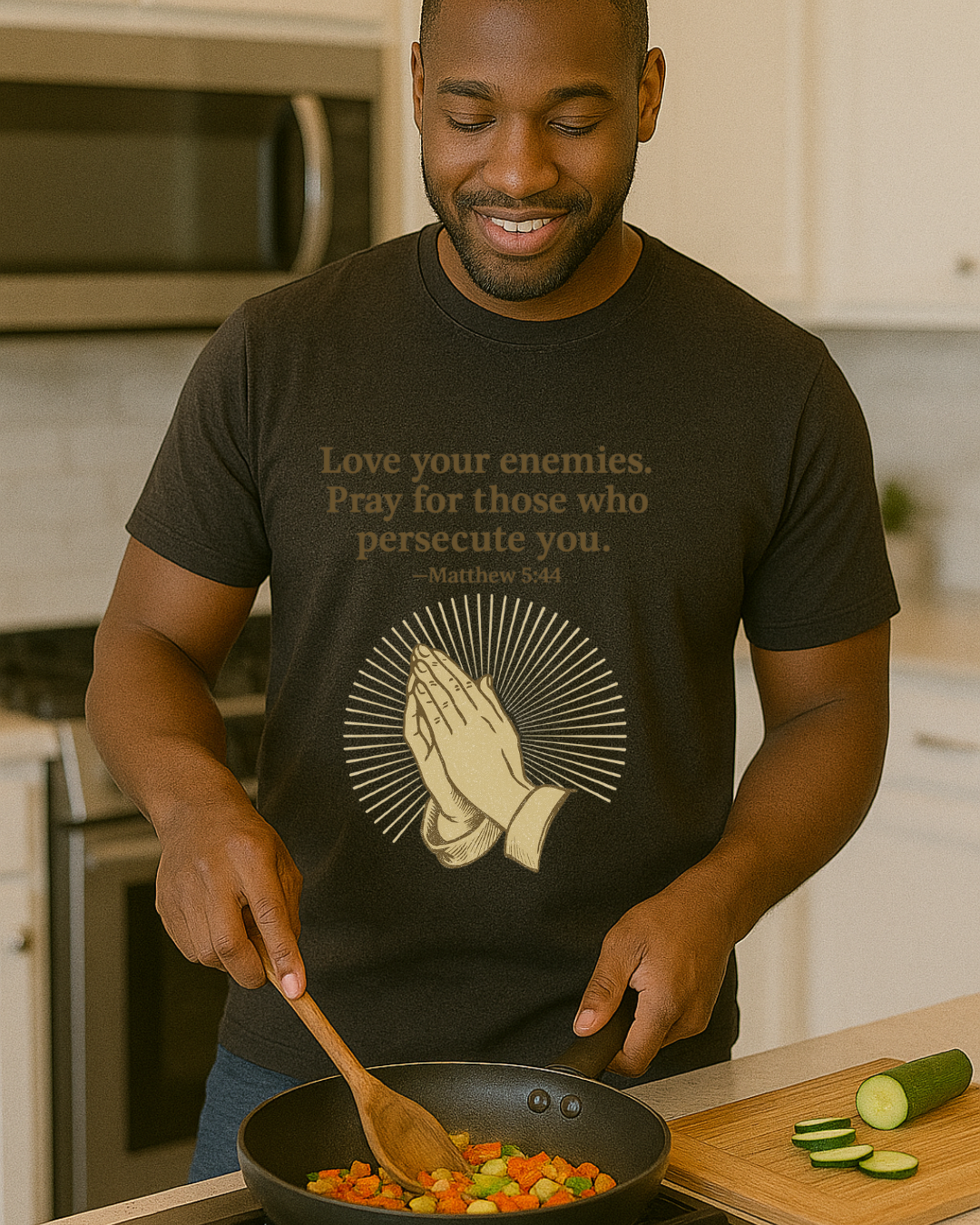 Love Your Enemies Matthew 5:44 Praying Hands Christian T-Shirt | Fruit of the Loom 3930R | 100% Cotton | Free Shipping
