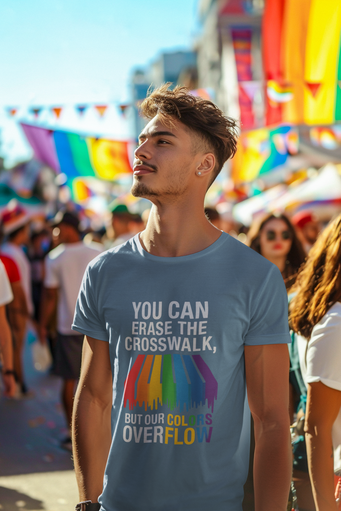 Rainbow Pride T-Shirt, Celebrate Equality, LGBTQ+ Apparel, Softstyle Tee, Colorful Graphic Shirt, Pride Month Gift