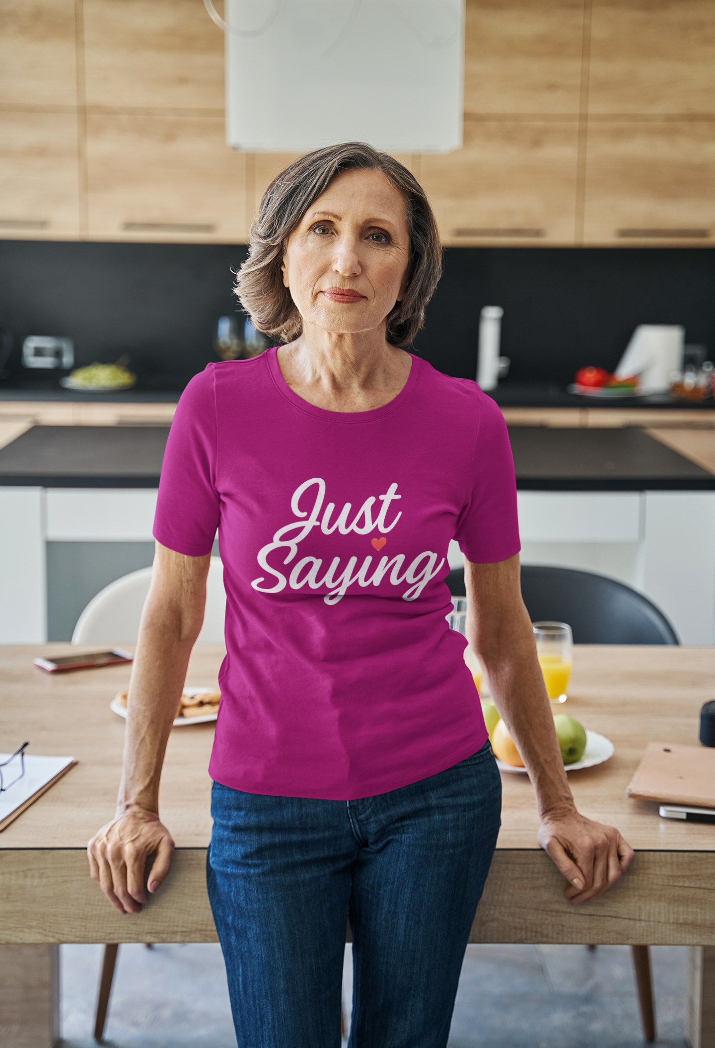 Just Saying – Neon Glow Heart Script Tee (Gildan 64000 Softstyle) – Free Shipping