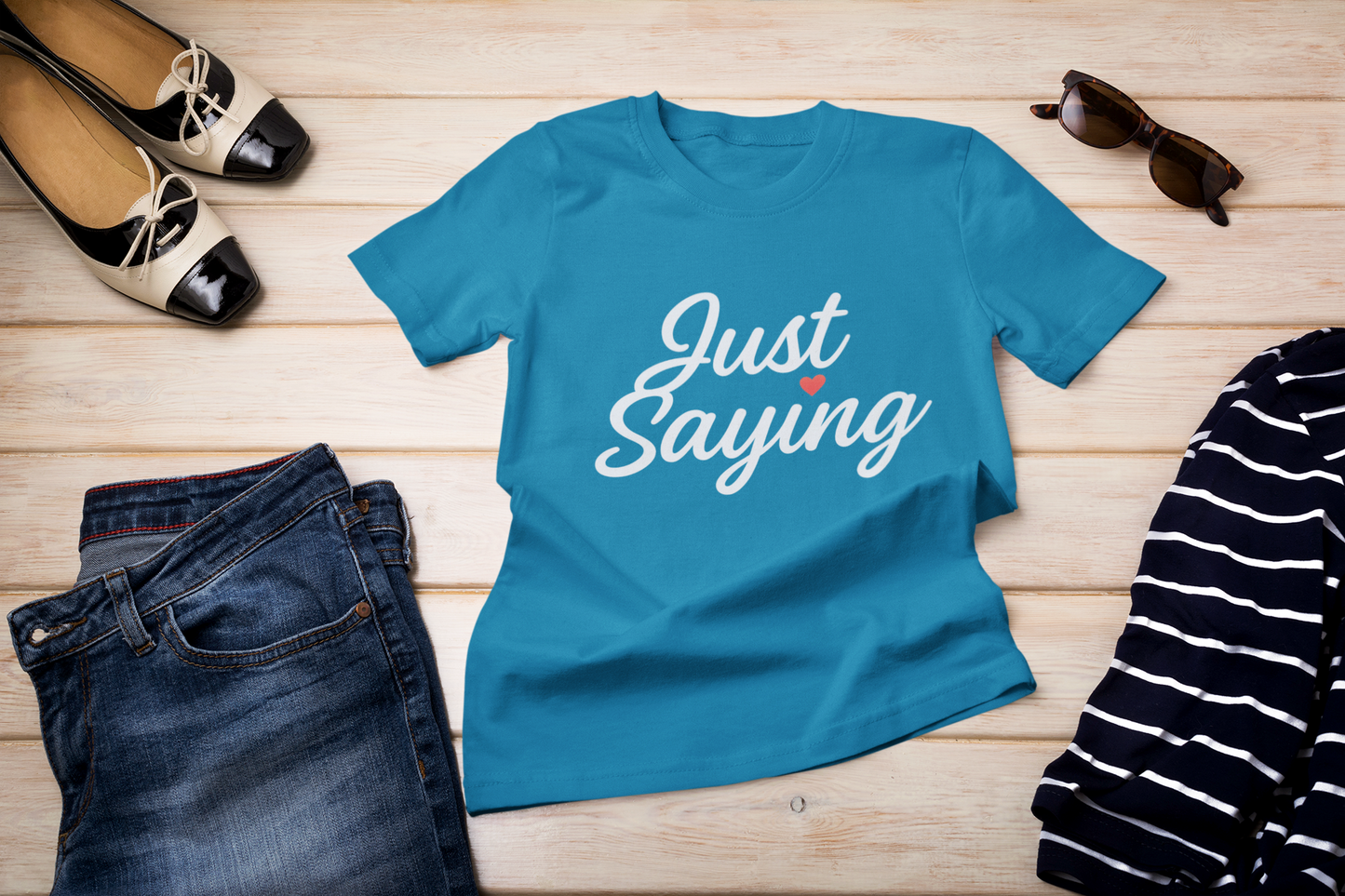 Just Saying – Neon Glow Heart Script Tee (Gildan 64000 Softstyle) – Free Shipping