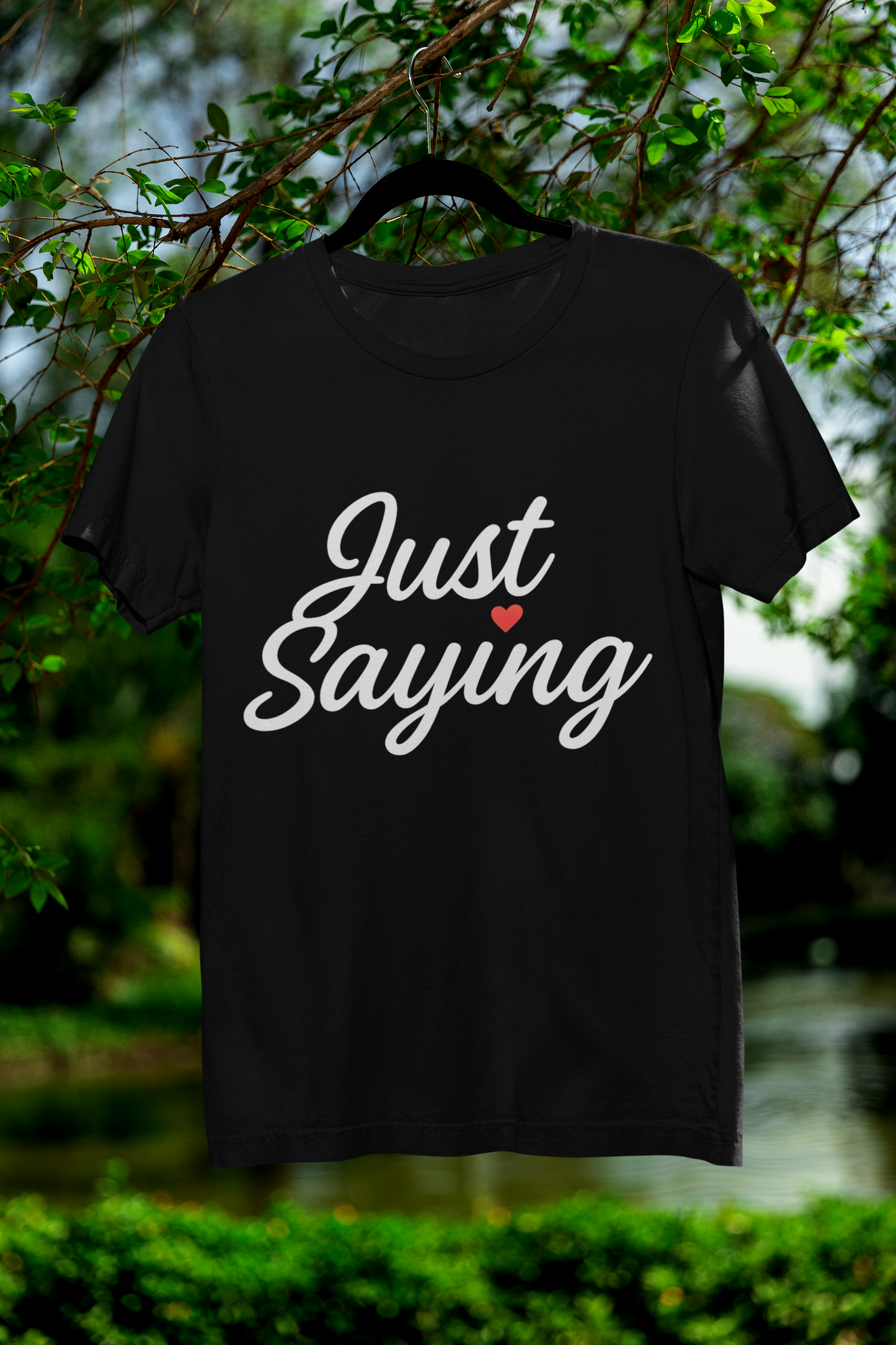 Just Saying – Neon Glow Heart Script Tee (Gildan 64000 Softstyle) – Free Shipping