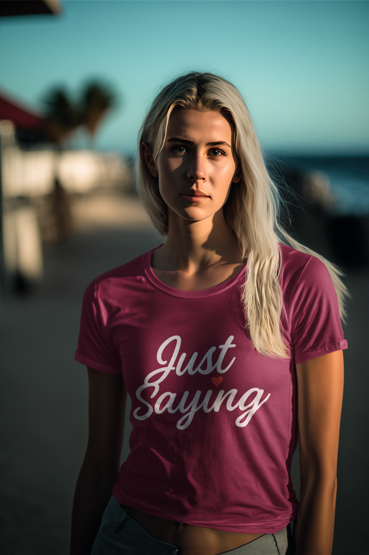 Just Saying – Neon Glow Heart Script Tee (Gildan 64000 Softstyle) – Free Shipping
