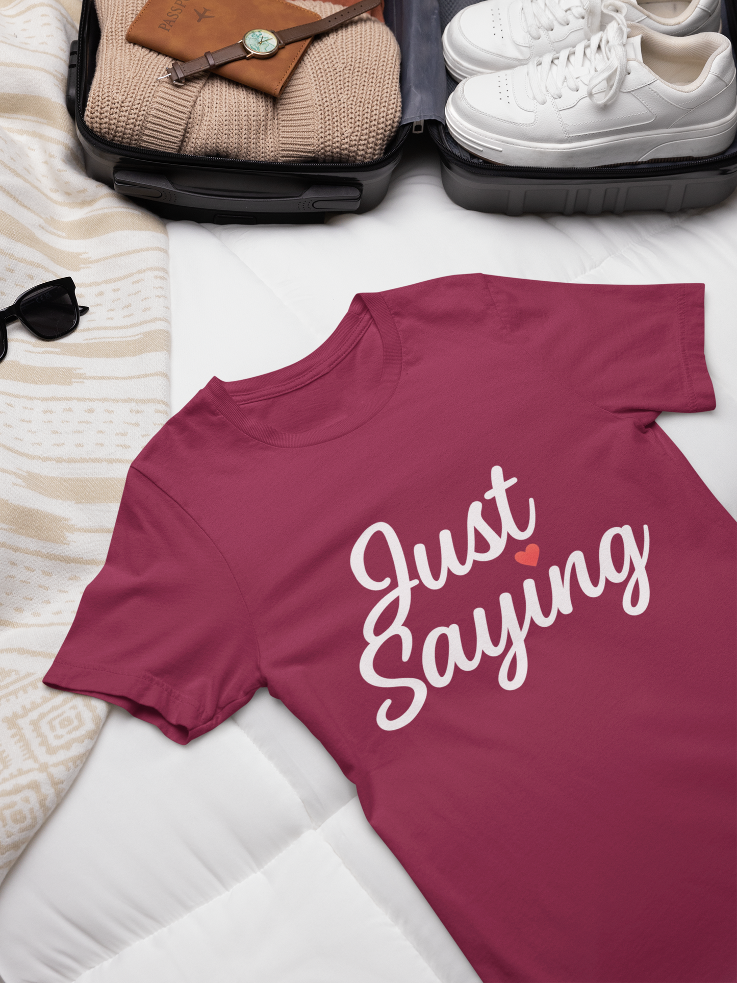 Just Saying – Neon Glow Heart Script Tee (Gildan 64000 Softstyle) – Free Shipping