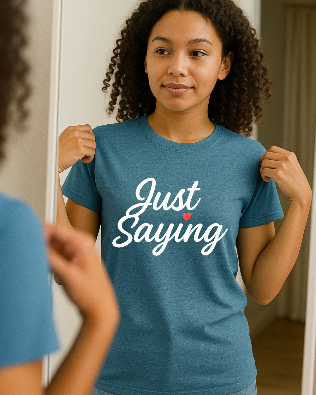 Just Saying – Neon Glow Heart Script Tee (Gildan 64000 Softstyle) – Free Shipping