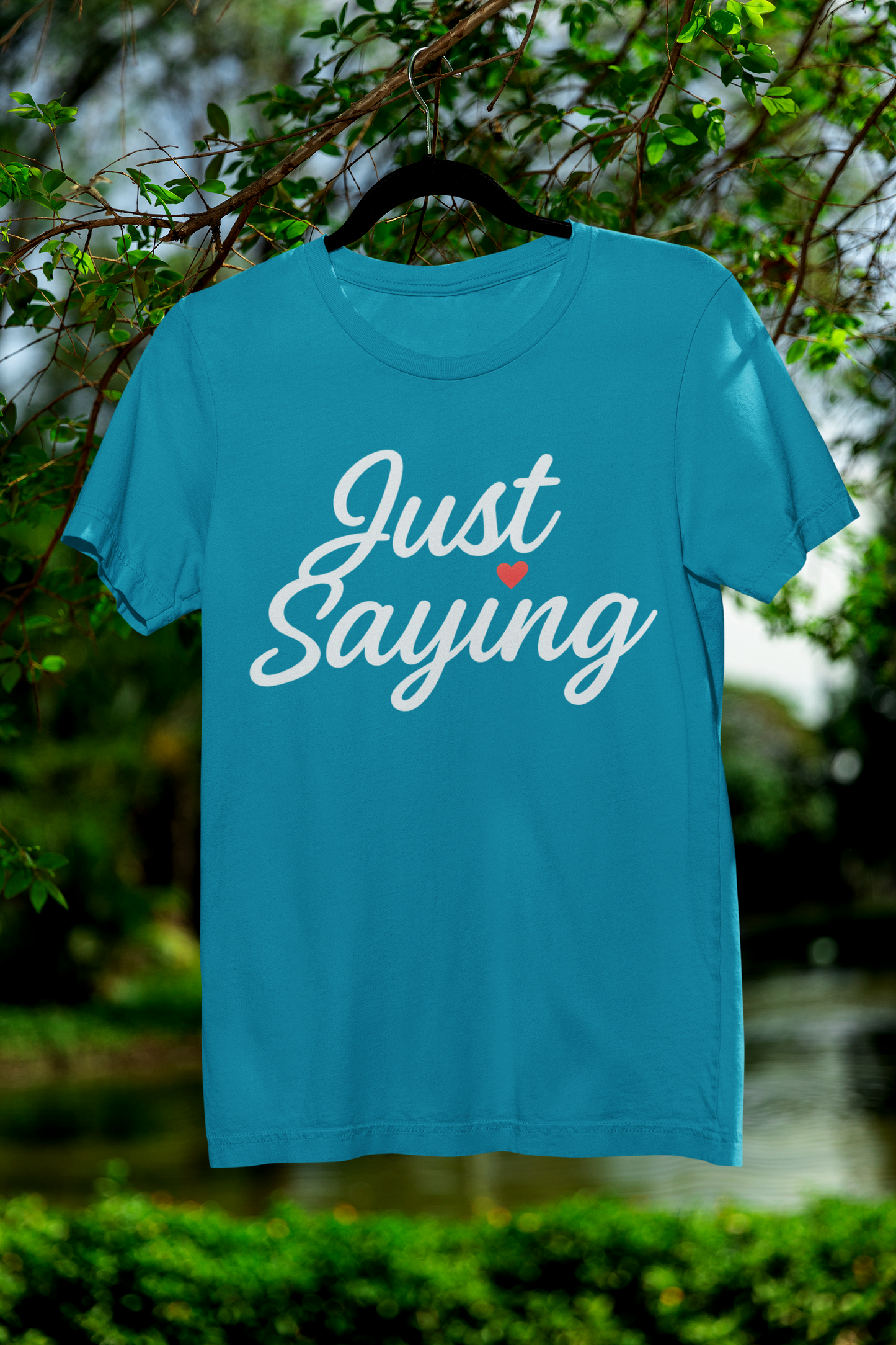 Just Saying – Neon Glow Heart Script Tee (Gildan 64000 Softstyle) – Free Shipping