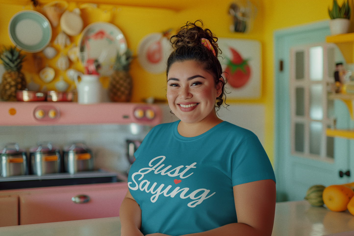Just Saying – Neon Glow Heart Script Tee (Gildan 64000 Softstyle) – Free Shipping