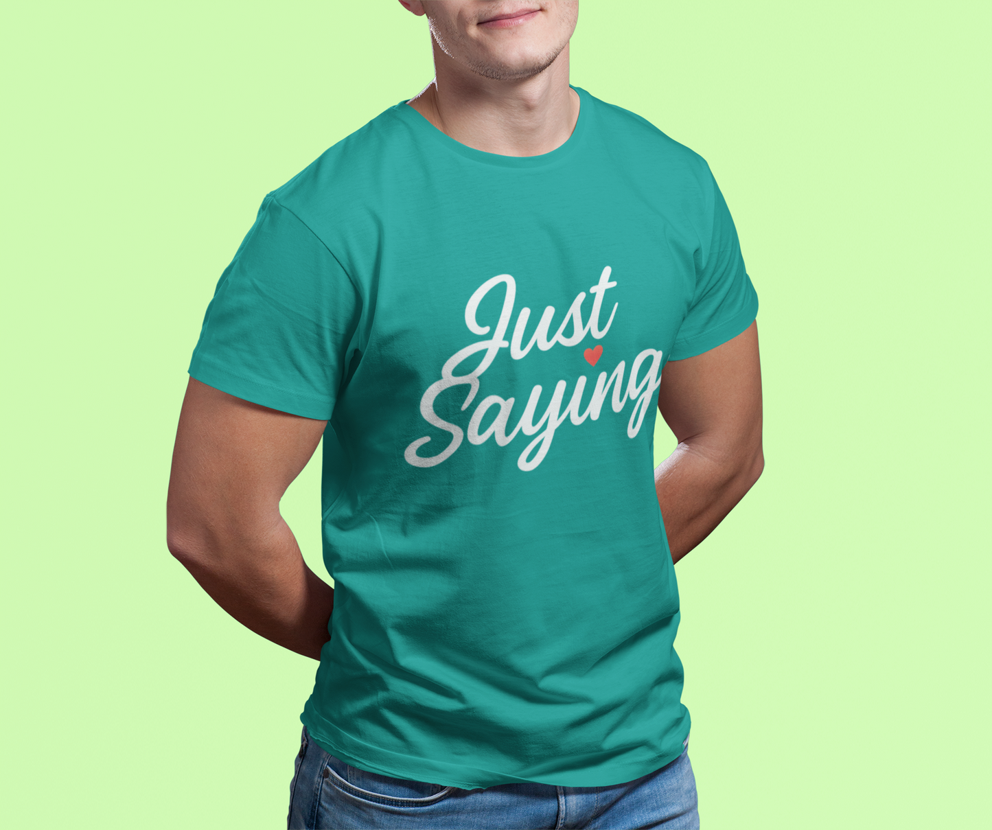 Just Saying – Neon Glow Heart Script Tee (Gildan 64000 Softstyle) – Free Shipping