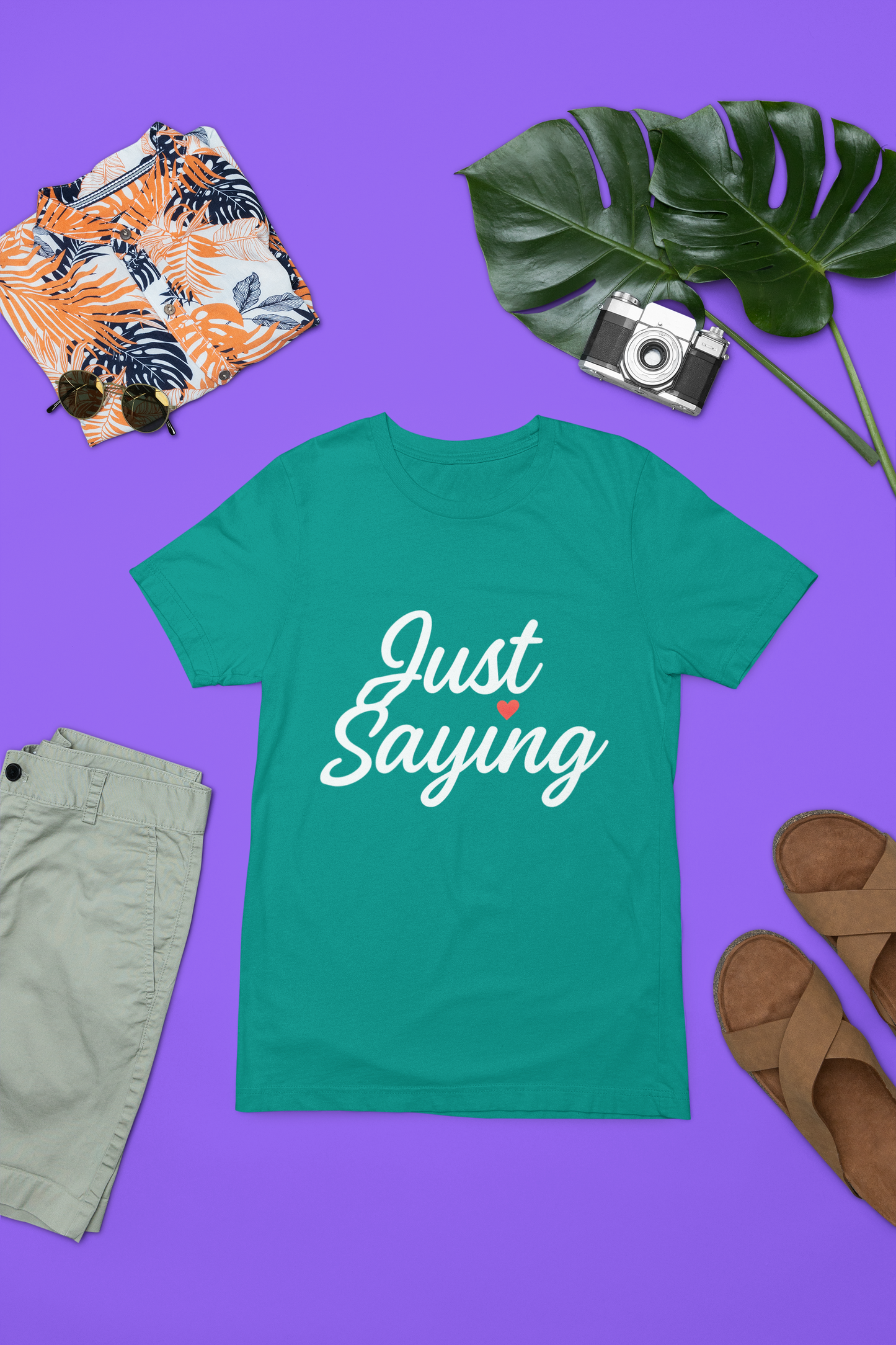 Just Saying – Neon Glow Heart Script Tee (Gildan 64000 Softstyle) – Free Shipping