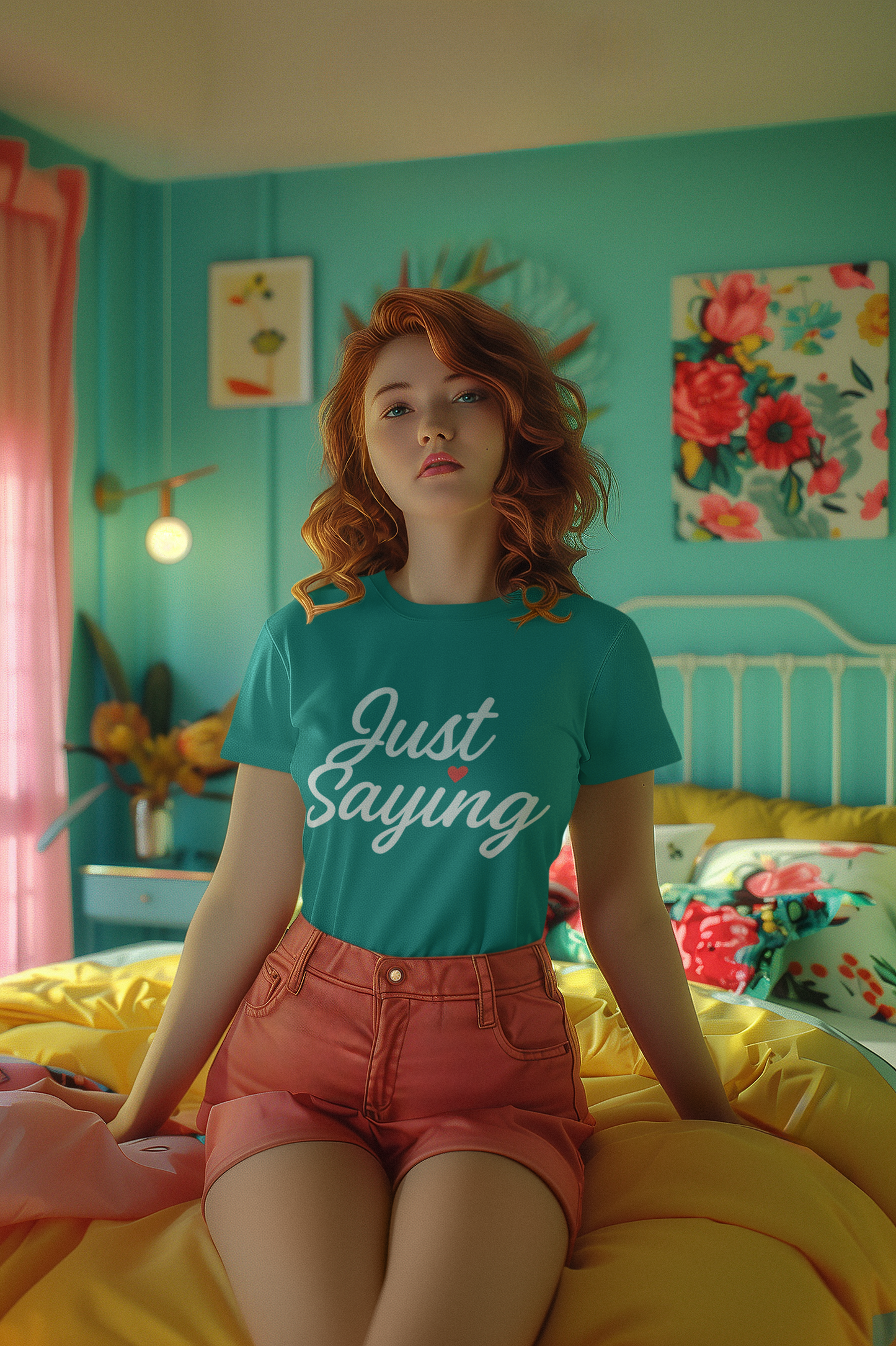 Just Saying – Neon Glow Heart Script Tee (Gildan 64000 Softstyle) – Free Shipping