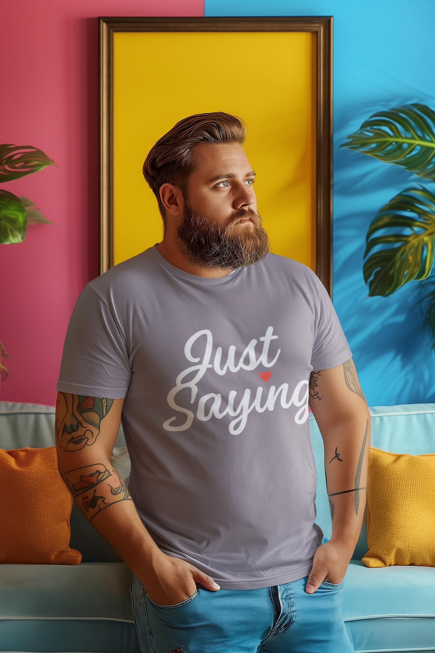 Just Saying – Neon Glow Heart Script Tee (Gildan 64000 Softstyle) – Free Shipping