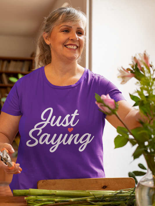 Just Saying – Neon Glow Heart Script Tee (Gildan 64000 Softstyle) – Free Shipping