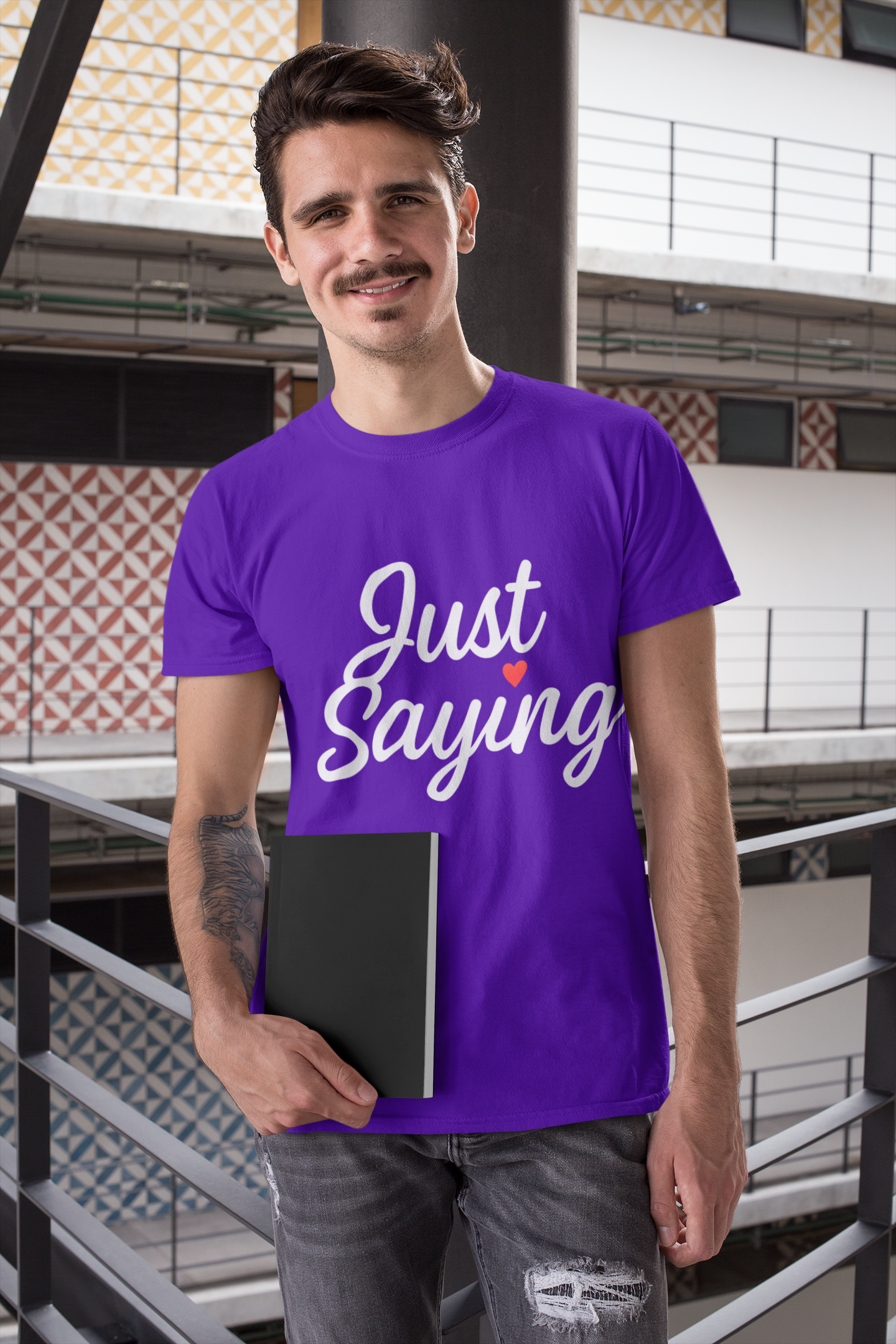 Just Saying – Neon Glow Heart Script Tee (Gildan 64000 Softstyle) – Free Shipping