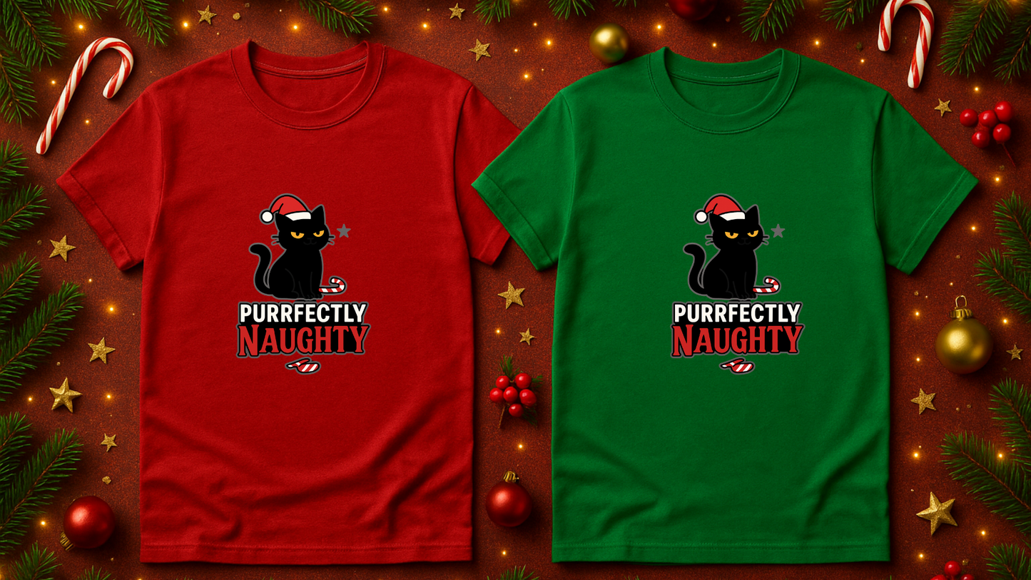 Purrfectly Naughty Black Cat Christmas Shirt β Charcoal Gildan 64000 Unisex Tee