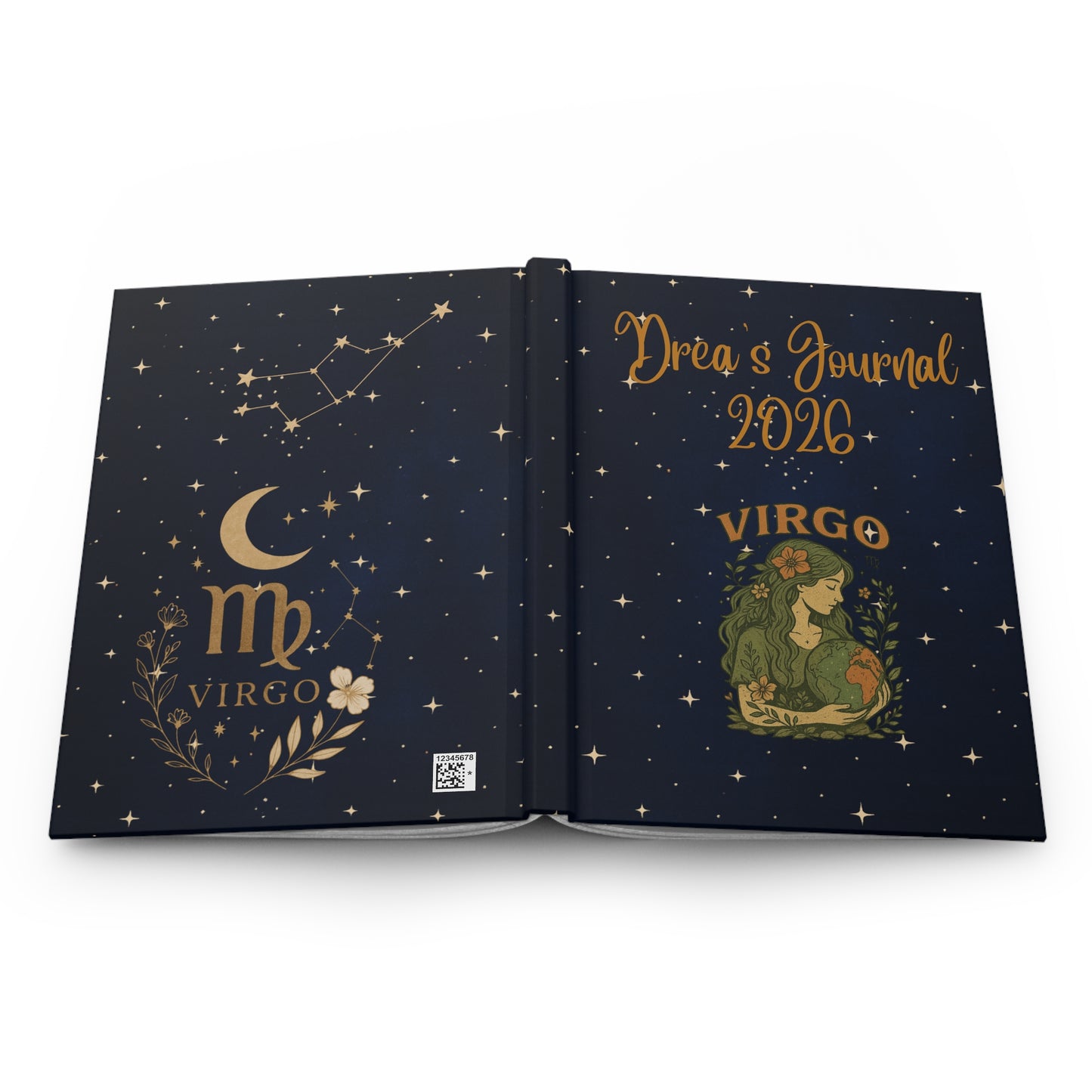 Personalized Virgo Journal 2026 – Custom Name Celestial Hardcover Notebook