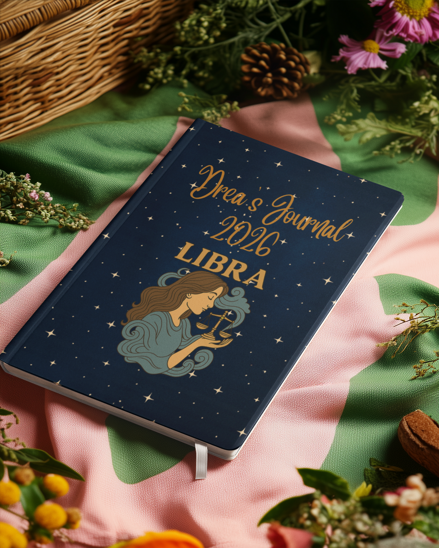 Personalized Libra Journal 2026 – Custom Name Astrology Notebook, Celestial Libra Diary, Hardback Zodiac Journal