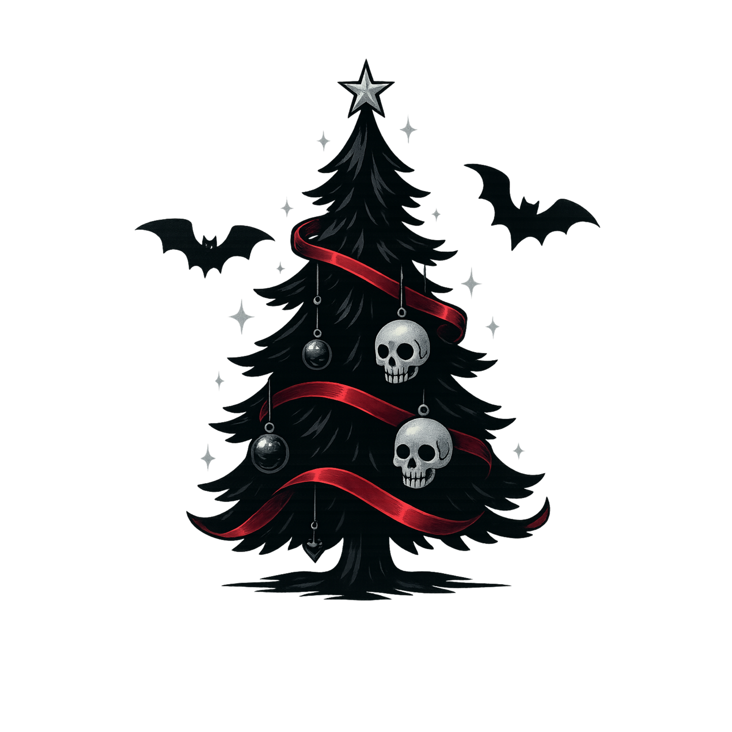 Gothic Christmas Tree Tee — Skull & Bats Holiday T-Shirt
