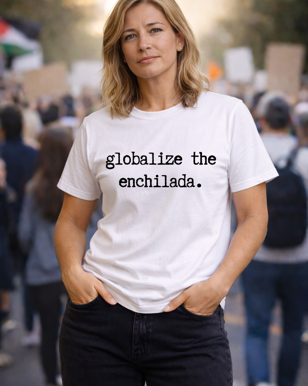 Globalize the Enchilada Shirt (Gildan 64000 Softstyle Tee) | Noisy Immigrants Collection | 20% Donated