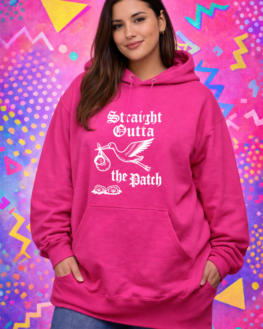 Straight Outta the Patch Hoodie (Gildan 18500) – Stork Baby Graphic Pullover Sweatshirt