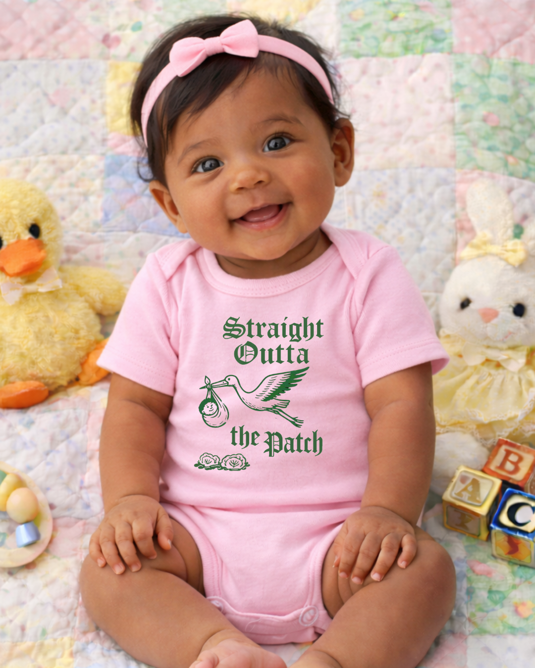 Straight Outta the Patch Baby Bodysuit – Funny Cabbage Patch Inspired Infant Onesie, Rabbit Skins 4424 Cotton Baby Outfit