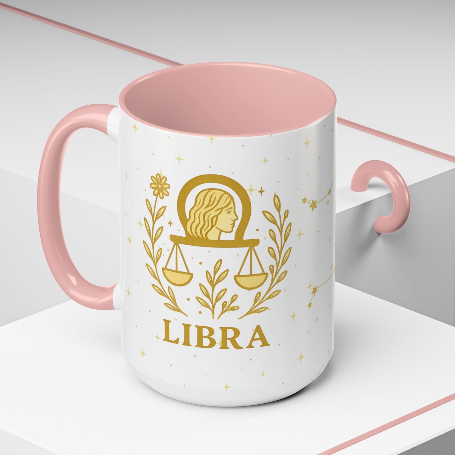Libra Zodiac 15oz Ceramic Mug – Teal Handle Astrology Coffee Cup for Air Signs