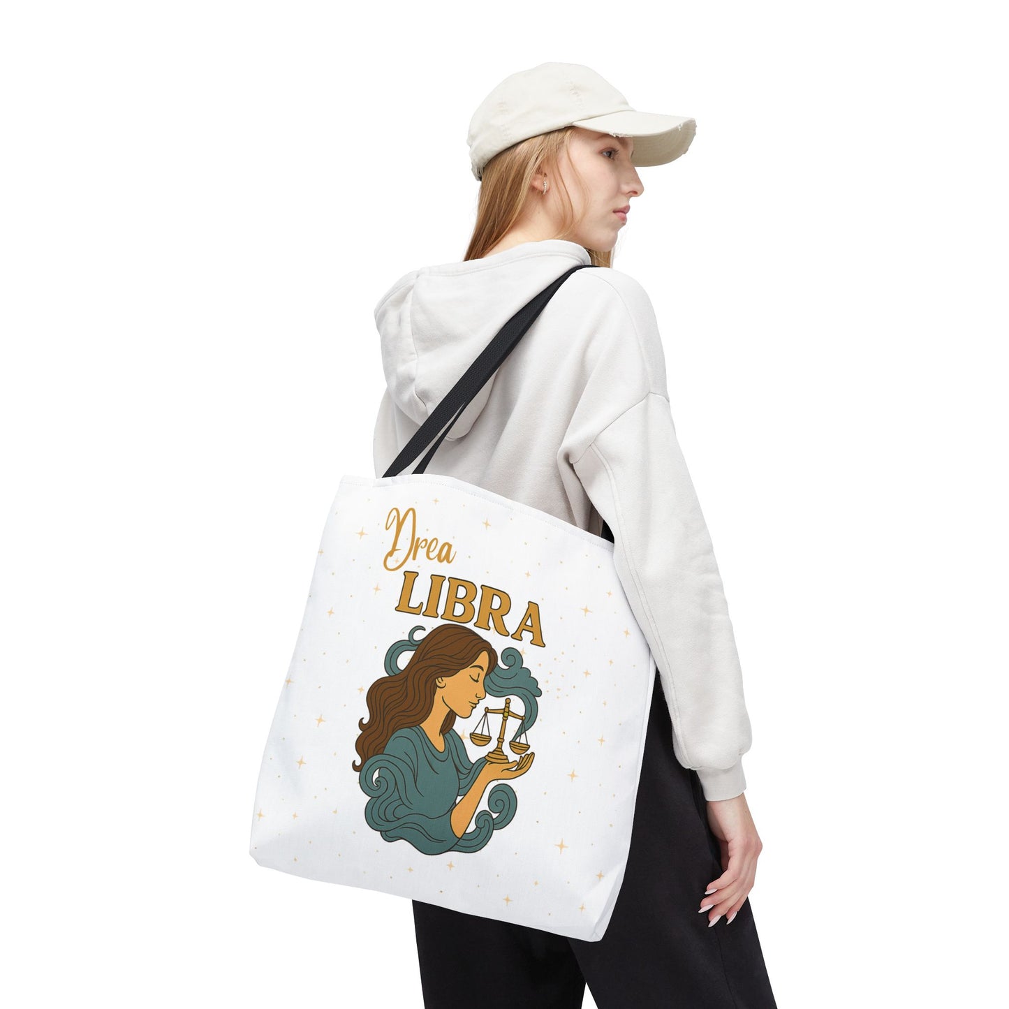 Personalized Libra Zodiac Tote Bag – Custom Name, 3 Sizes (13x13, 16x16, 18x18) – Boho Celestial Reusable Bag