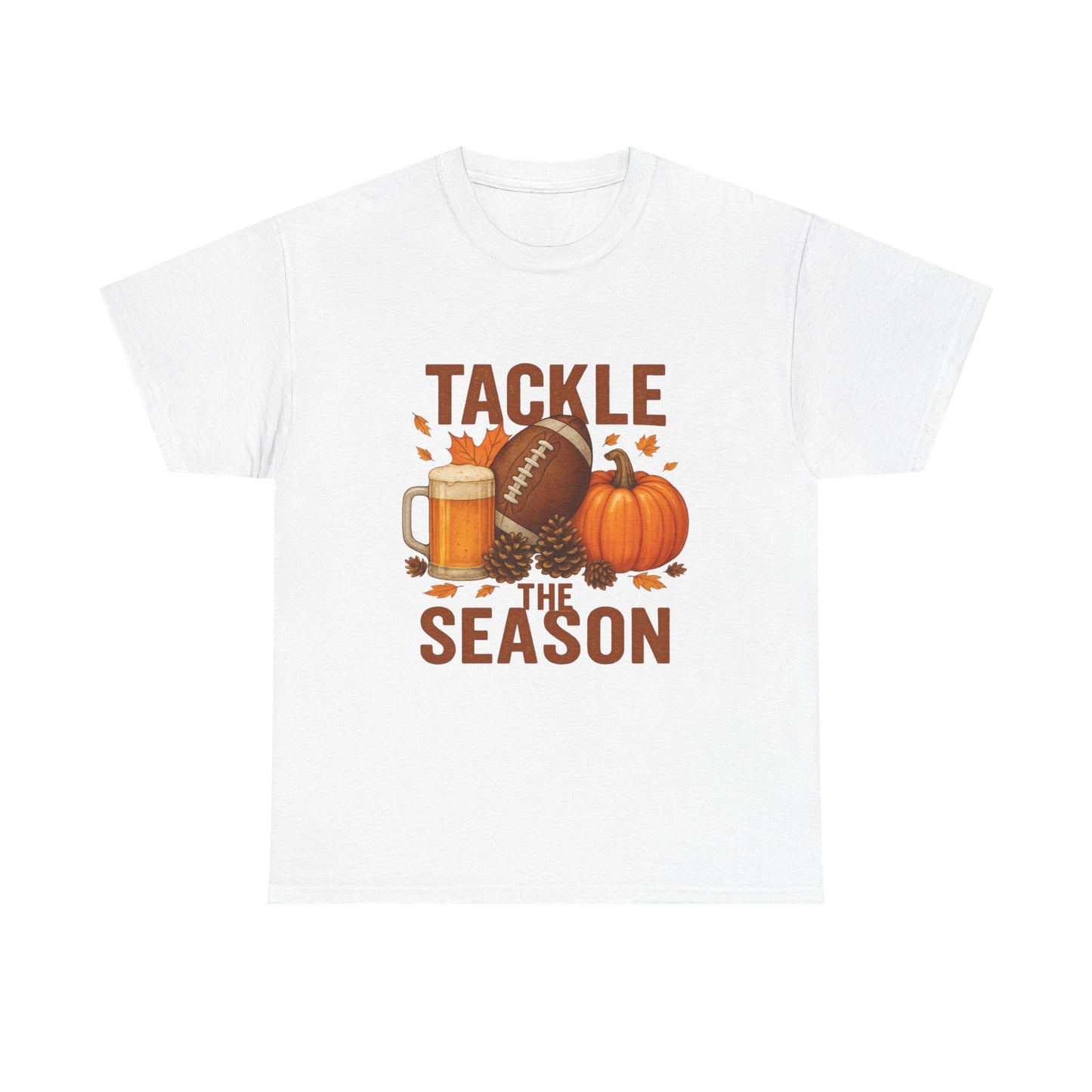 Tackle the Season Shirt | Fall Football Beer Pumpkin Tee | Gildan 5000 White | Free Shipping