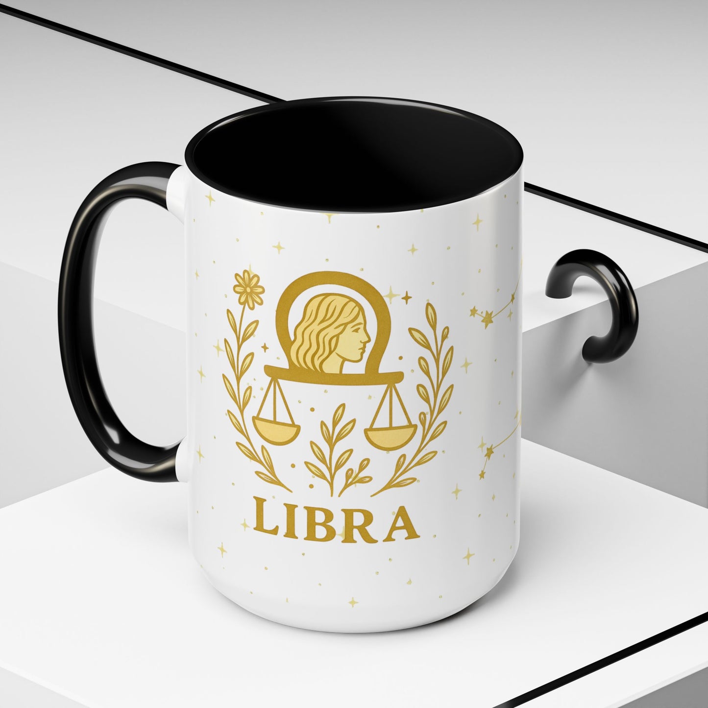 Libra Zodiac 15oz Ceramic Mug – Teal Handle Astrology Coffee Cup for Air Signs