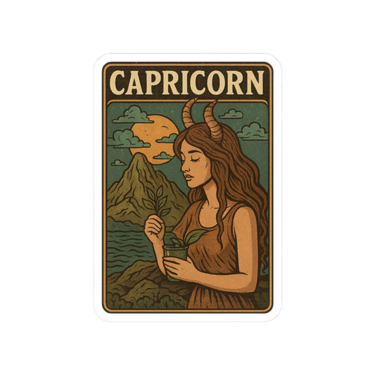Capricorn Zodiac Sticker – Vintage Capricorn Art Kiss-Cut Vinyl Sticker – Astrology Laptop Decal (3x3, 4x4)
