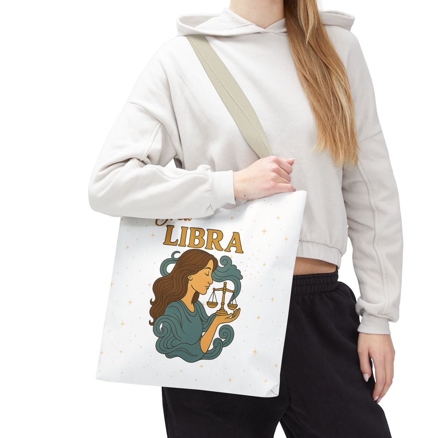 Personalized Libra Zodiac Tote Bag – Custom Name, 3 Sizes (13x13, 16x16, 18x18) – Boho Celestial Reusable Bag