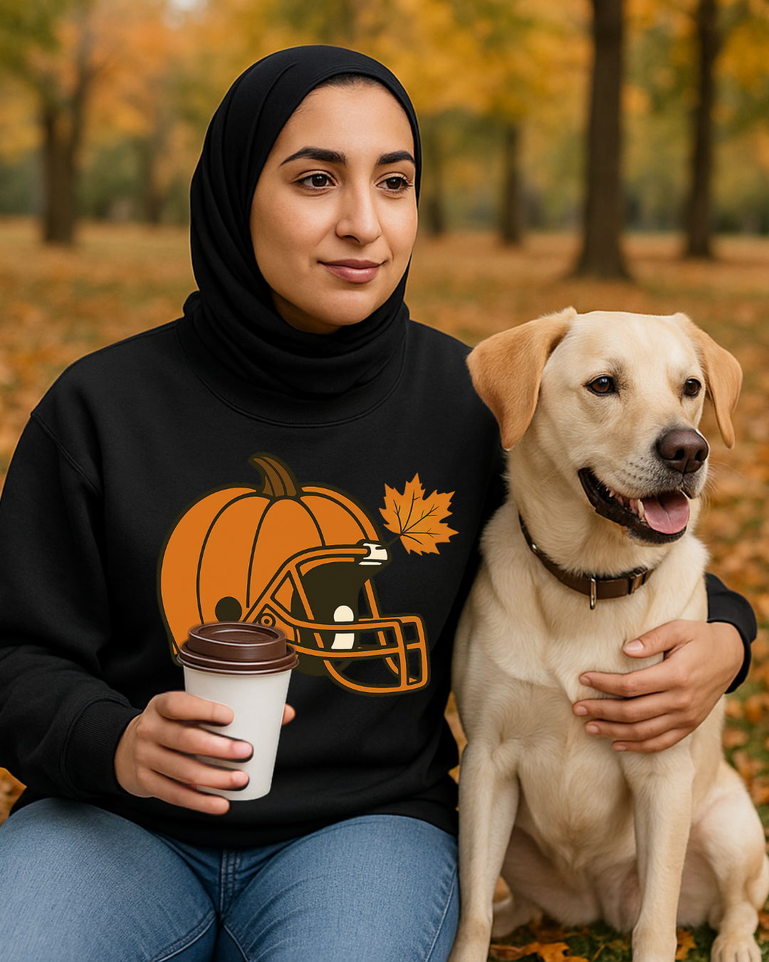 Pumpkin Football Helmet Crewneck – Fall Game Day (Gildan 18000) | Free Shipping