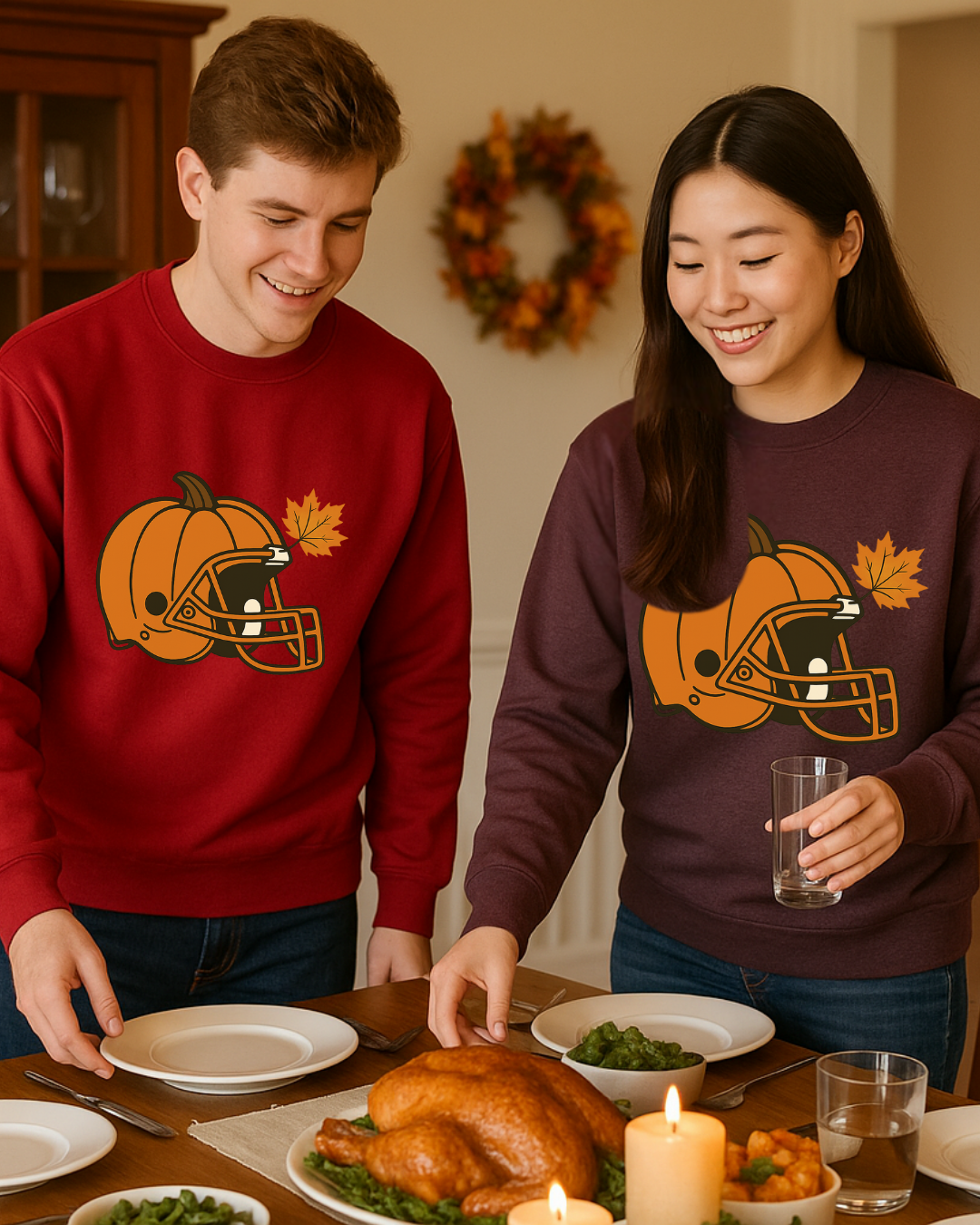 Pumpkin Football Helmet Crewneck – Fall Game Day (Gildan 18000) | Free Shipping