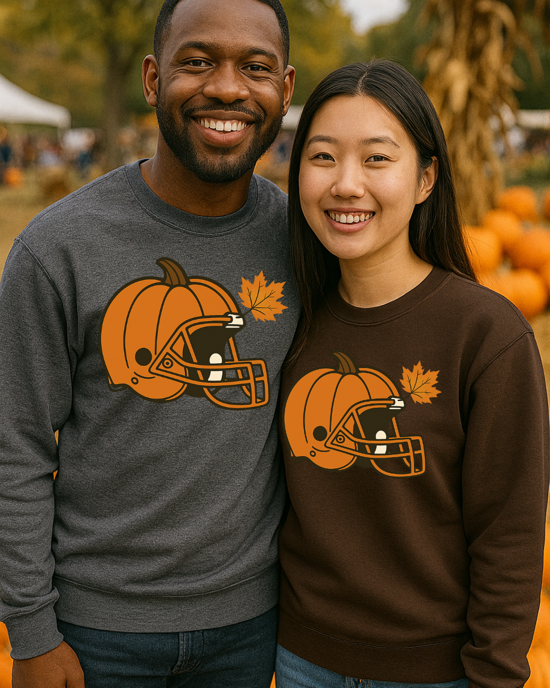 Pumpkin Football Helmet Crewneck – Fall Game Day (Gildan 18000) | Free Shipping