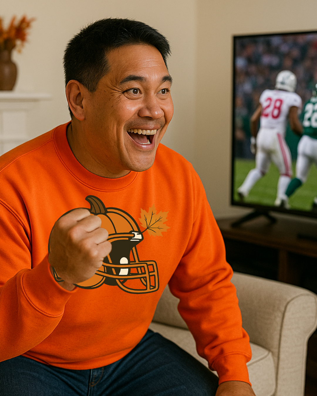Pumpkin Football Helmet Crewneck – Fall Game Day (Gildan 18000) | Free Shipping