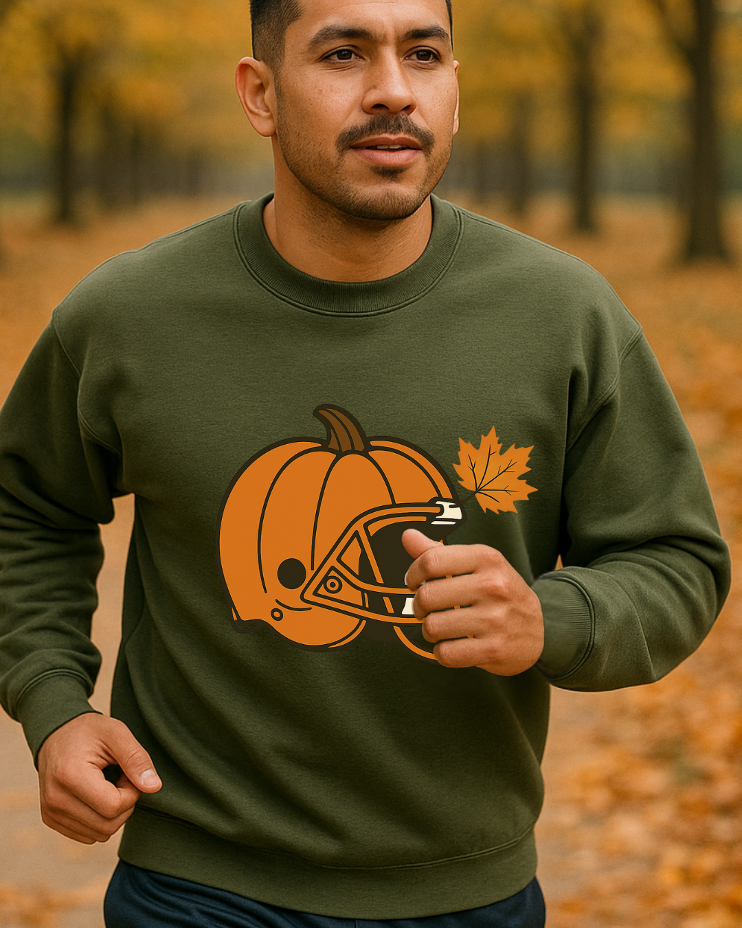 Pumpkin Football Helmet Crewneck – Fall Game Day (Gildan 18000) | Free Shipping