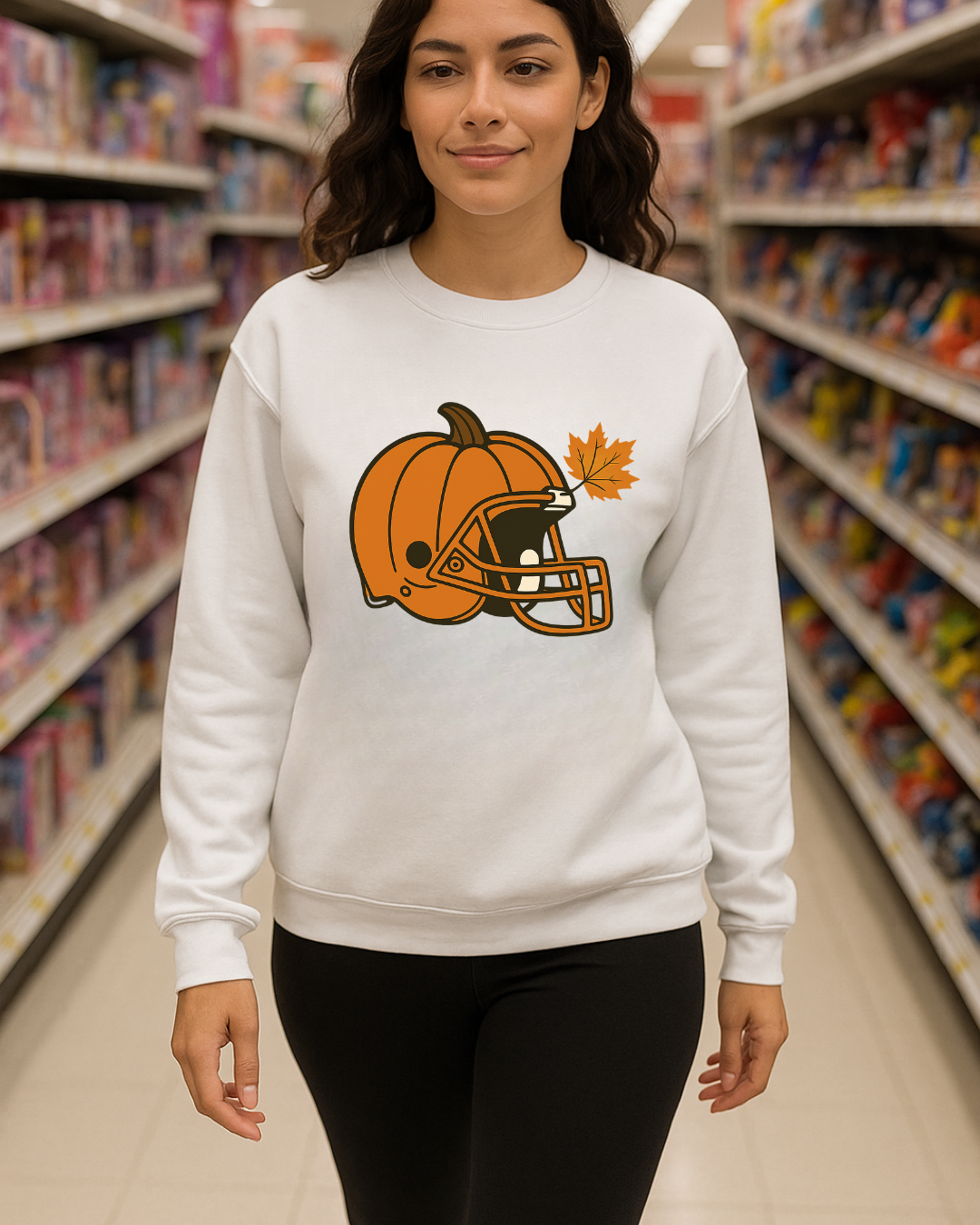 Pumpkin Football Helmet Crewneck – Fall Game Day (Gildan 18000) | Free Shipping