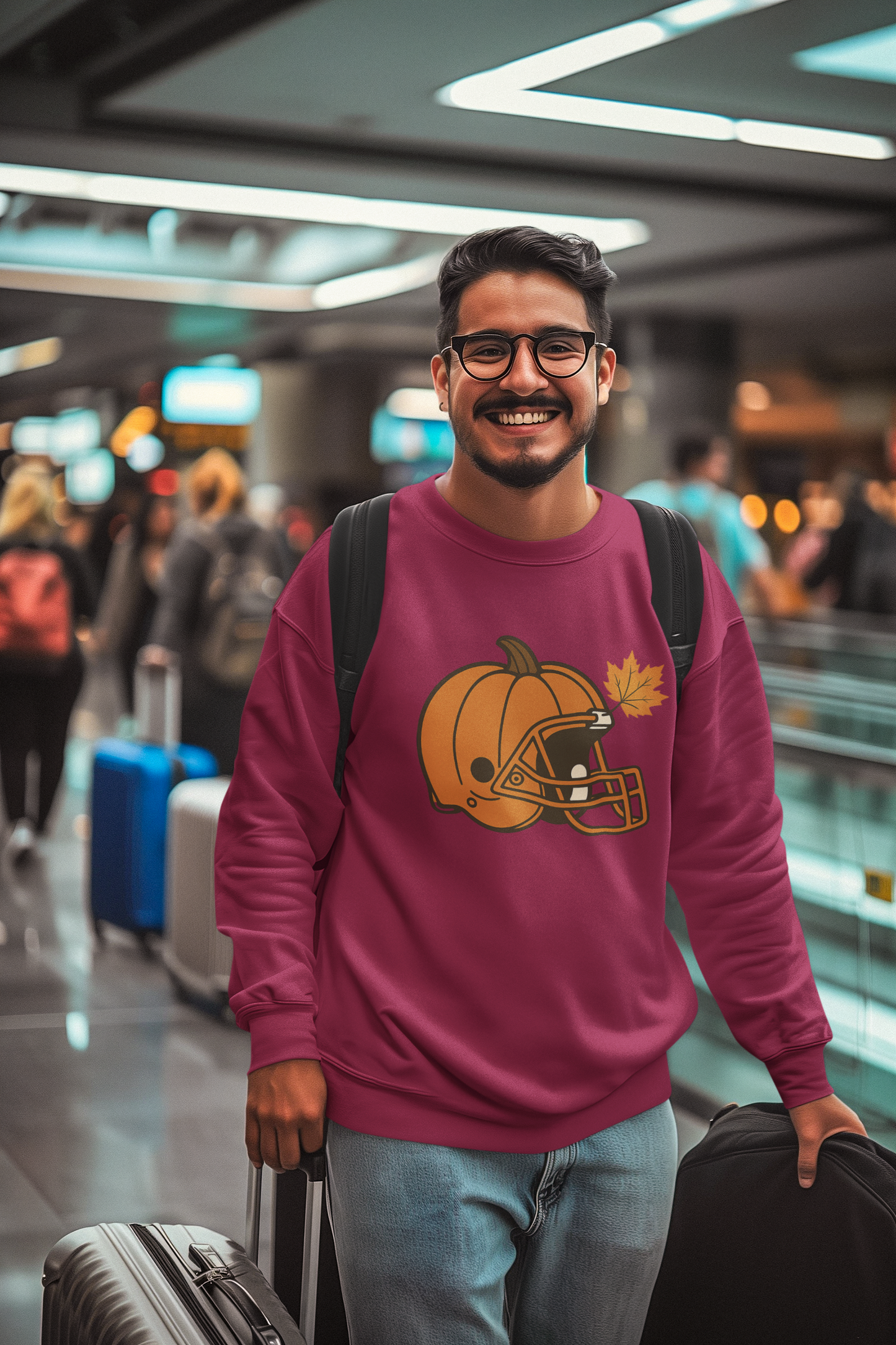 Pumpkin Football Helmet Crewneck – Fall Game Day (Gildan 18000) | Free Shipping