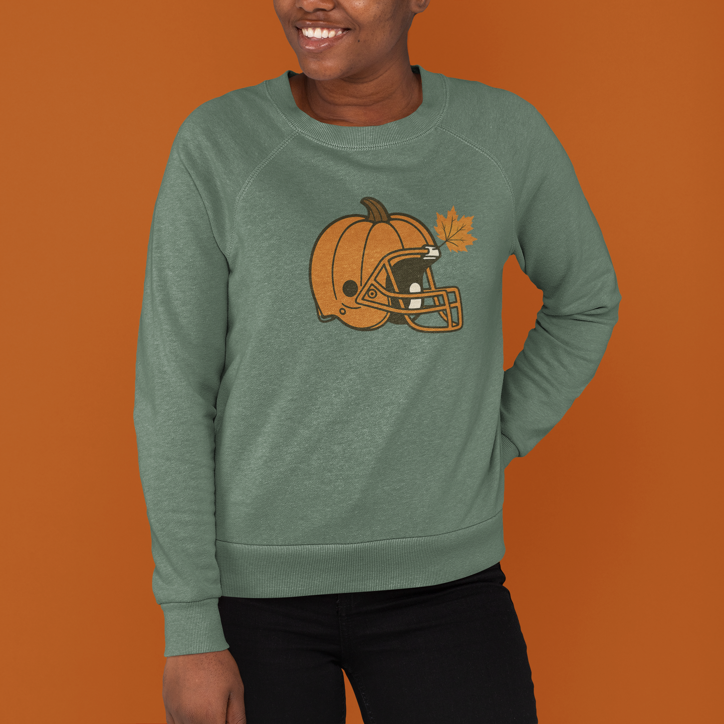 Pumpkin Football Helmet Crewneck – Fall Game Day (Gildan 18000) | Free Shipping