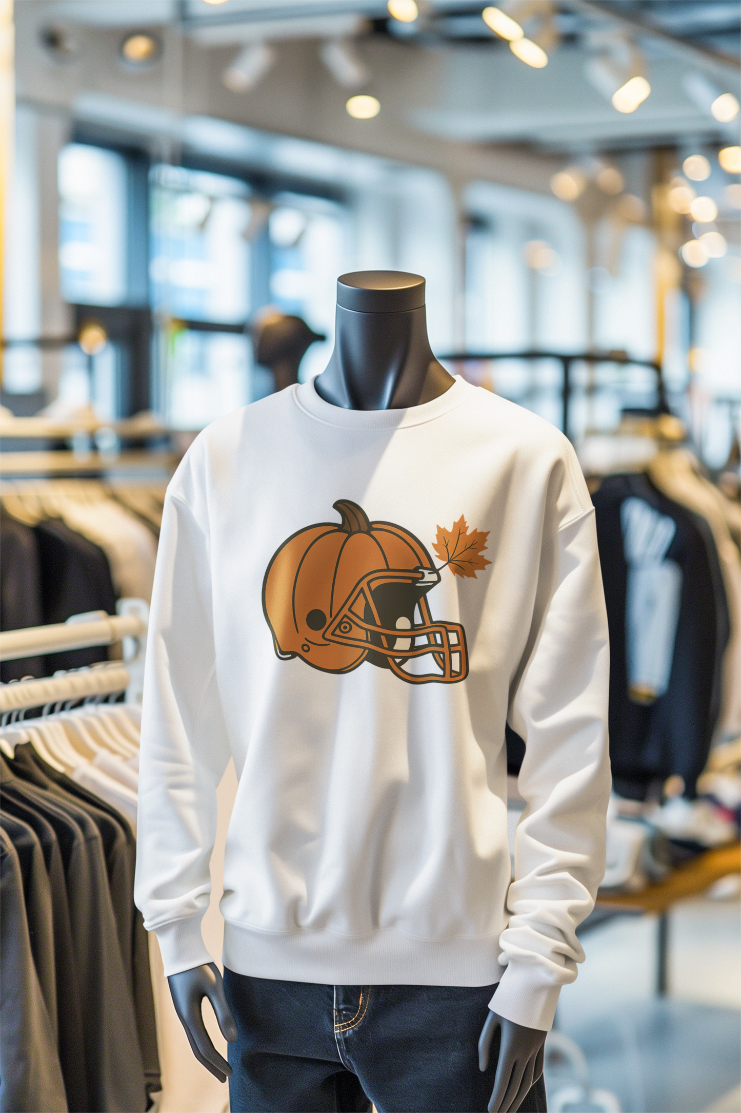 Pumpkin Football Helmet Crewneck – Fall Game Day (Gildan 18000) | Free Shipping