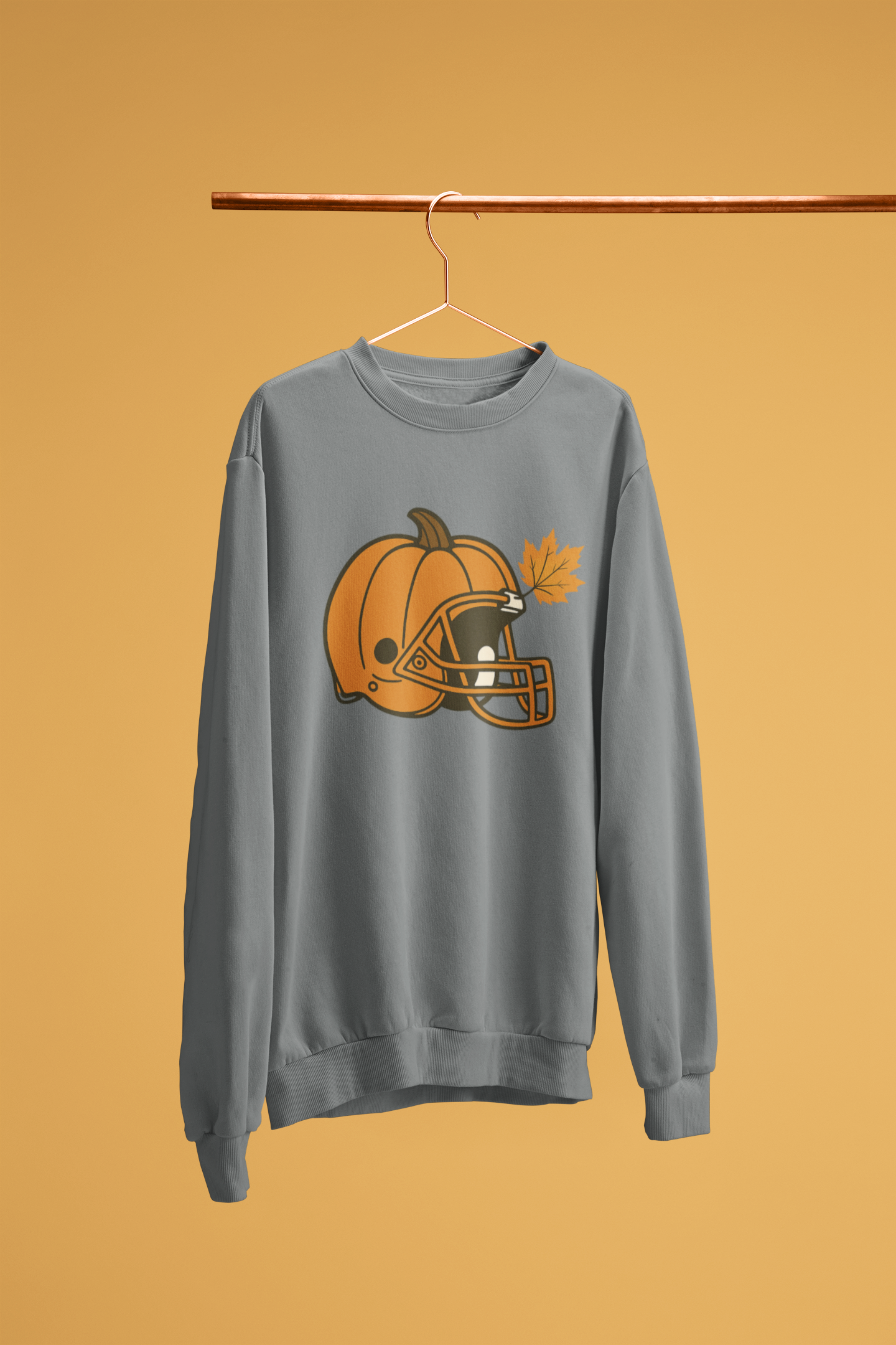 Pumpkin Football Helmet Crewneck – Fall Game Day (Gildan 18000) | Free Shipping