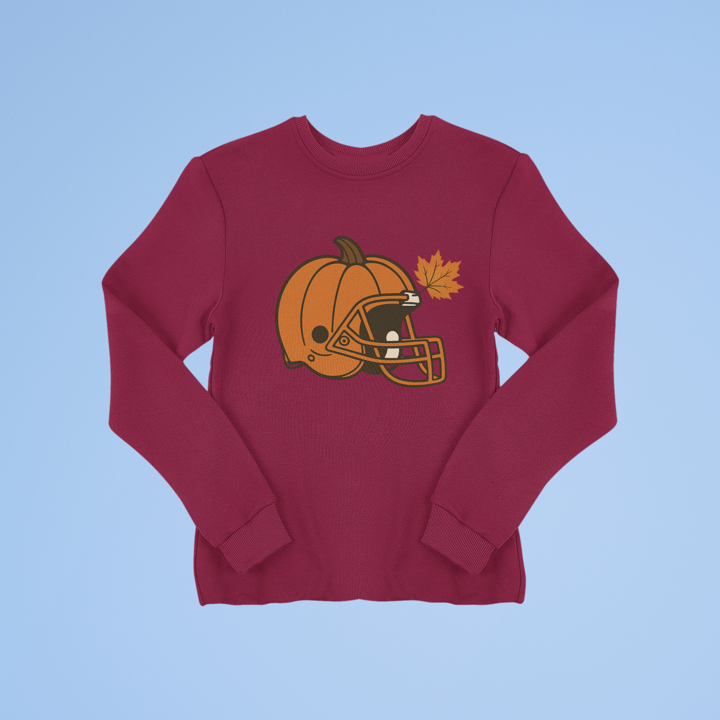 Pumpkin Football Helmet Crewneck – Fall Game Day (Gildan 18000) | Free Shipping