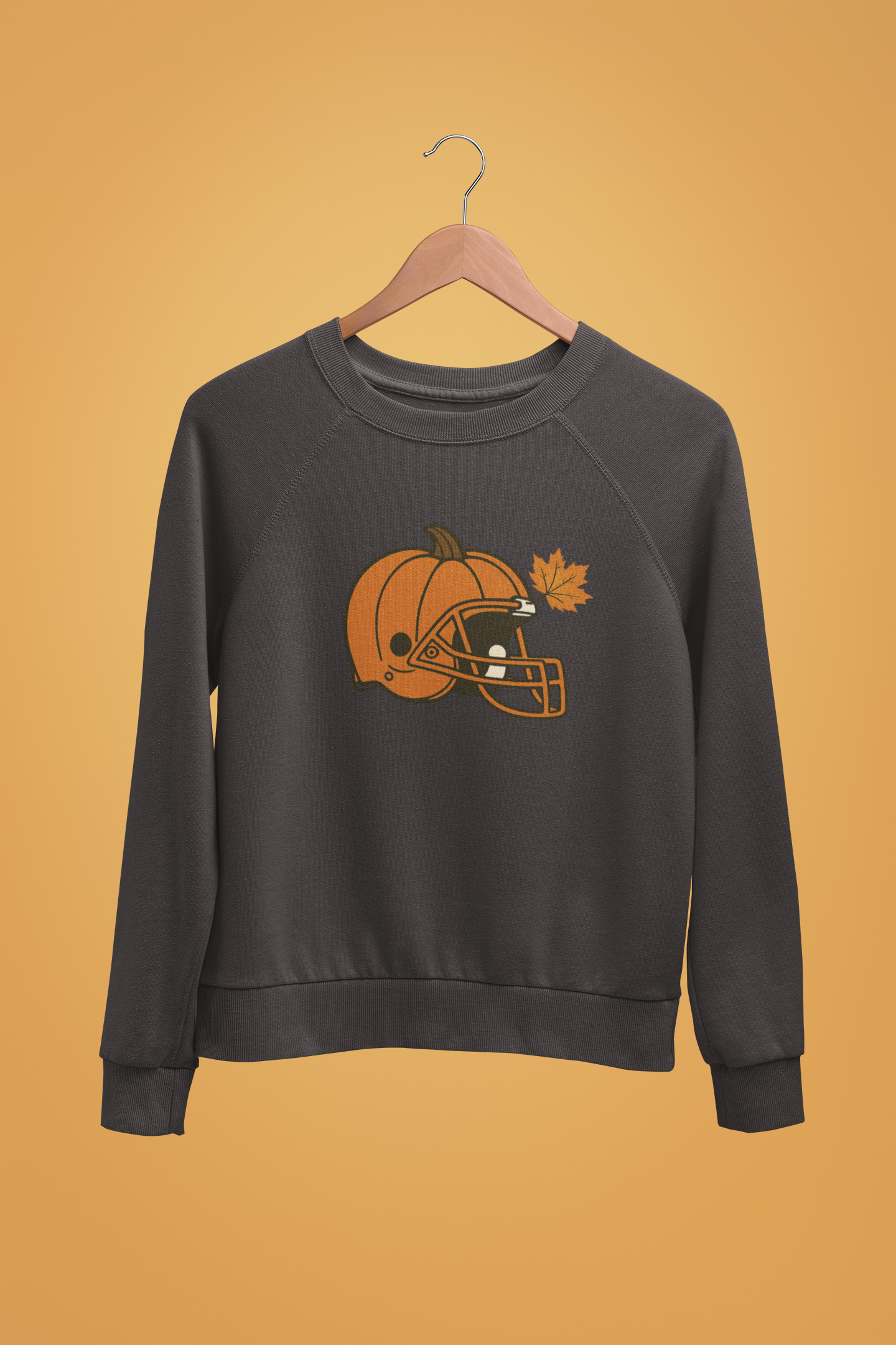 Pumpkin Football Helmet Crewneck – Fall Game Day (Gildan 18000) | Free Shipping