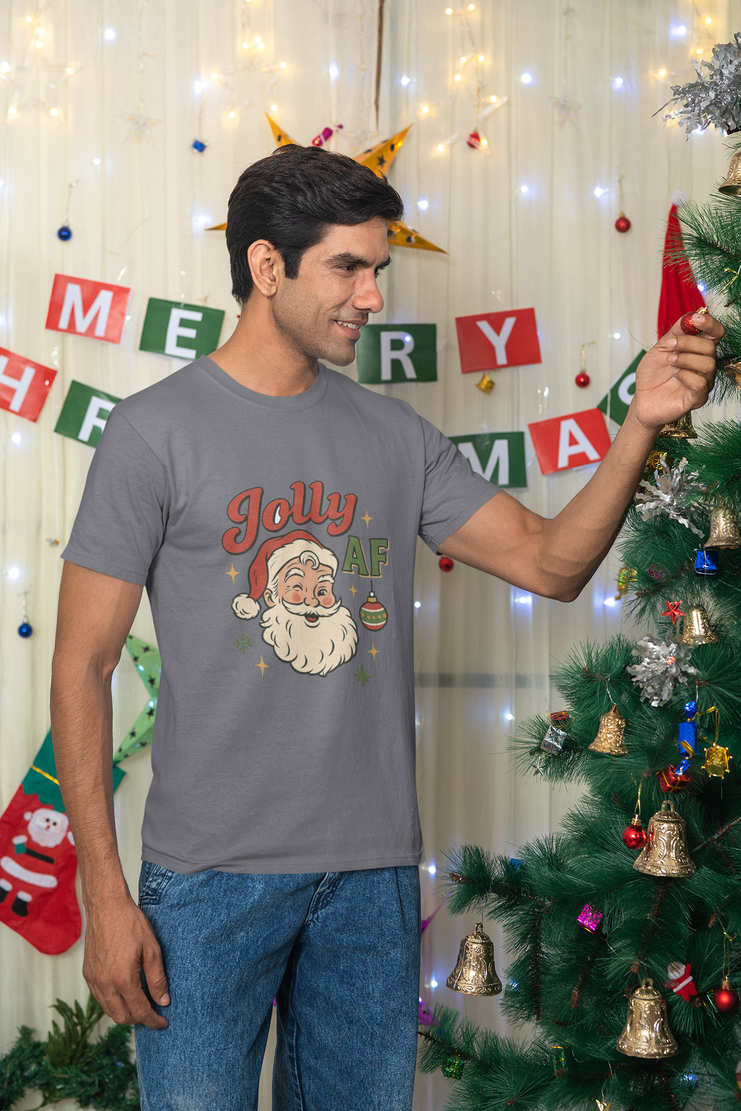 Jolly AF Santa T-Shirt – Personalized Gildan 64000 Unisex Softstyle Tee (Free Shipping)